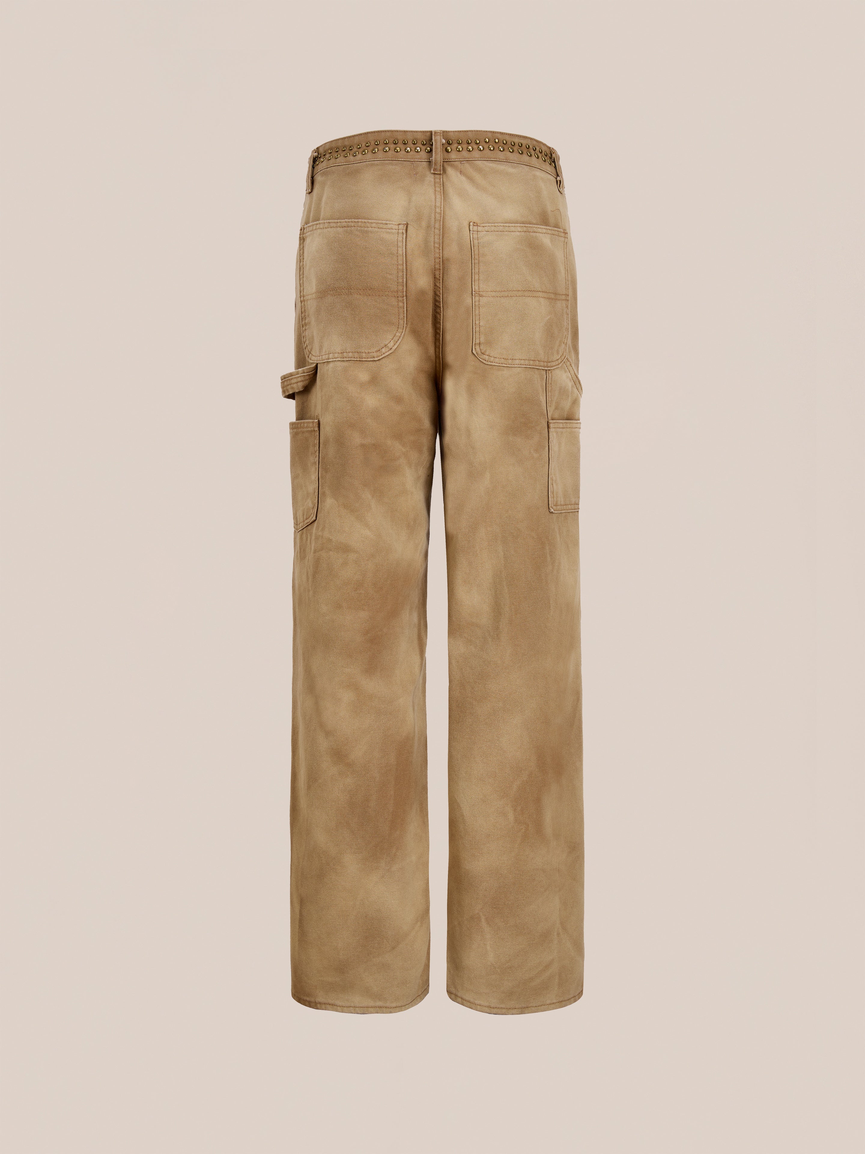 FOUND Canvas Studded Work Pants shown from the back, featuring large patch pockets, a side utility loop, and a straight-leg cut—modern unisex workwear with timeless style.