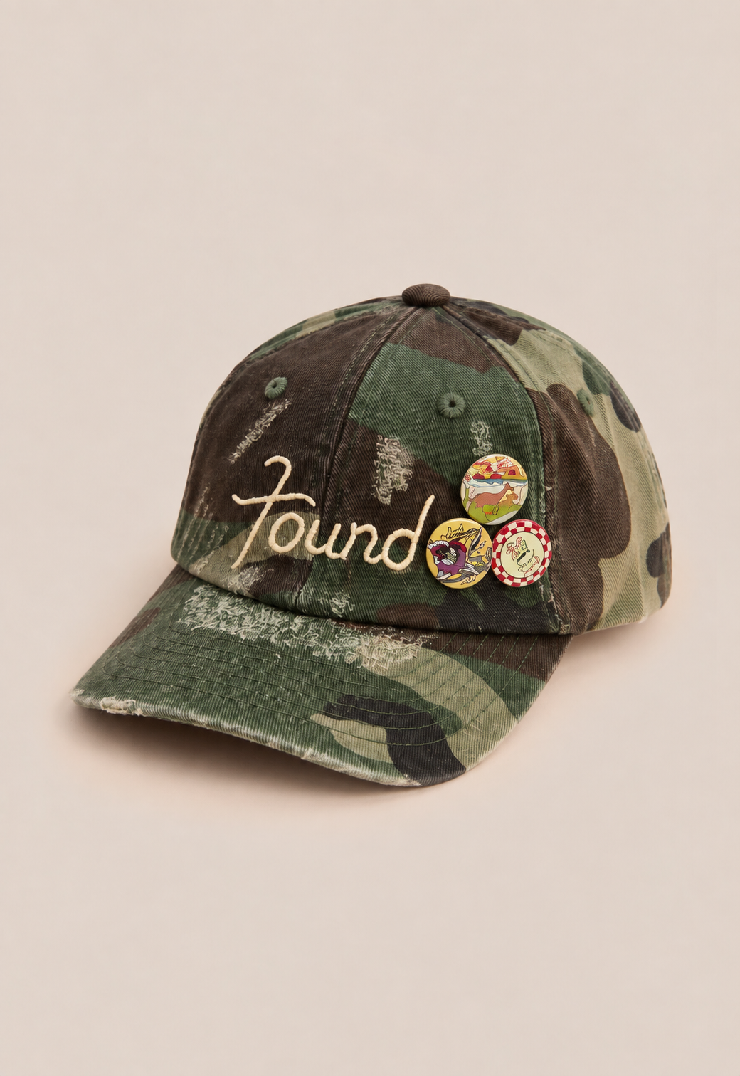 Distressed Camouflage Embroidered Cap