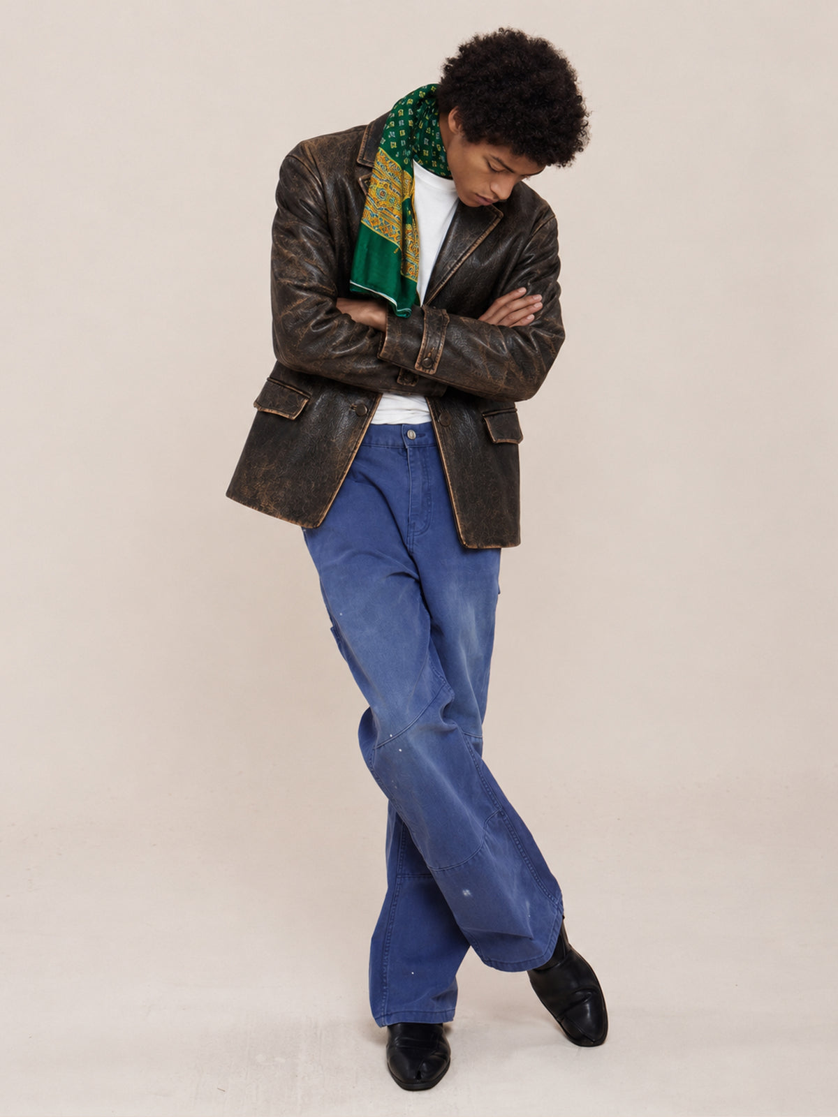 Distressed Leather Blazer