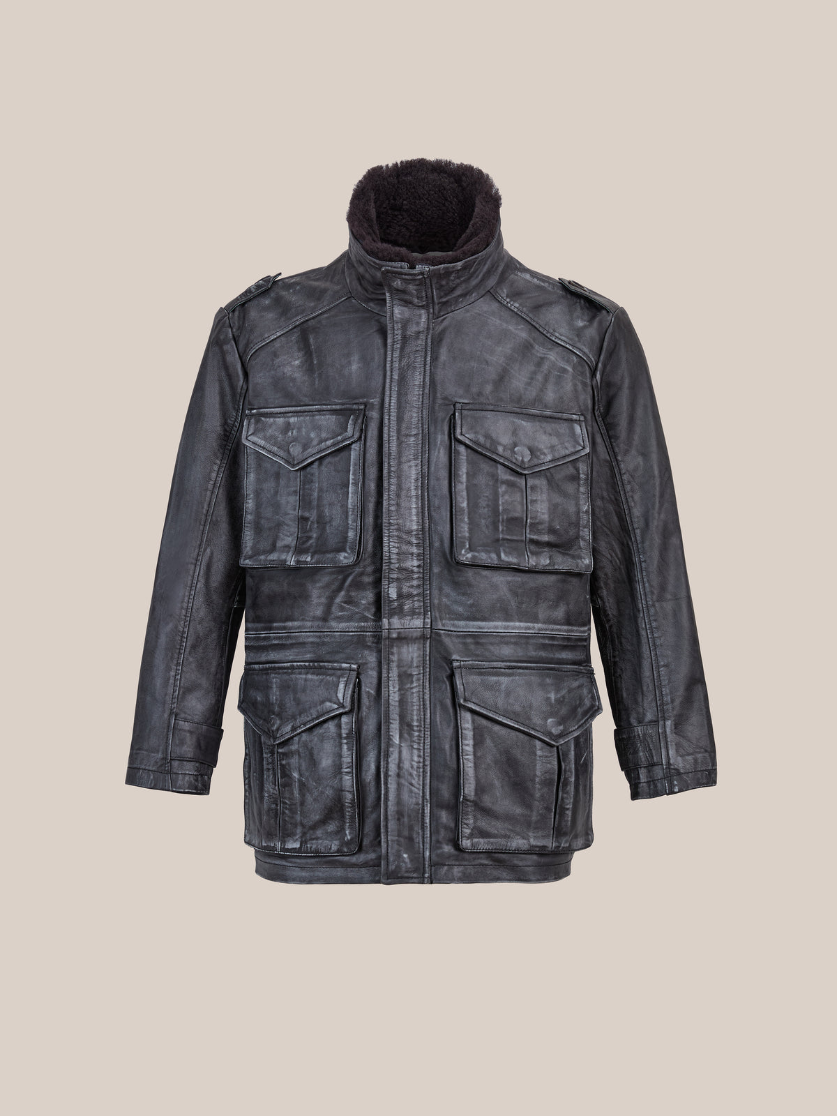 Distressed Leather M65 Utility Jacket