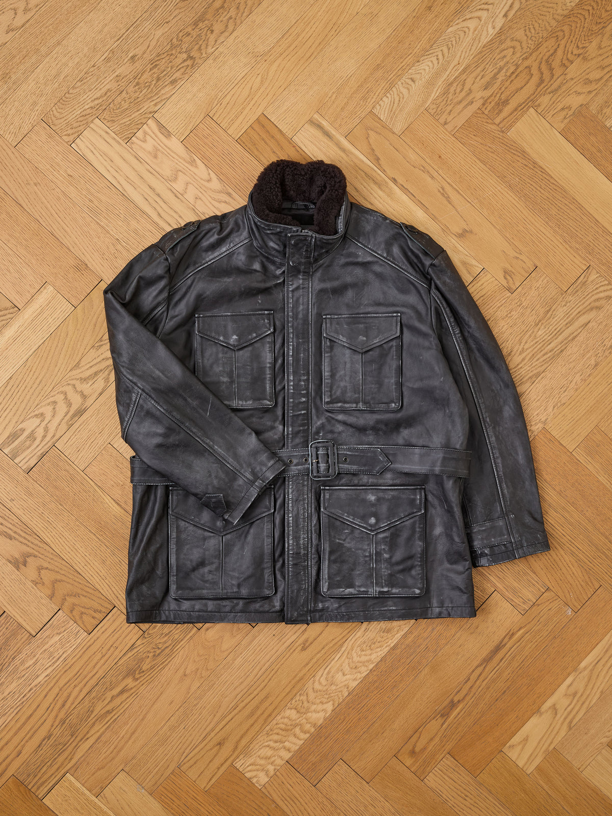Distressed Leather M65 Utility Jacket