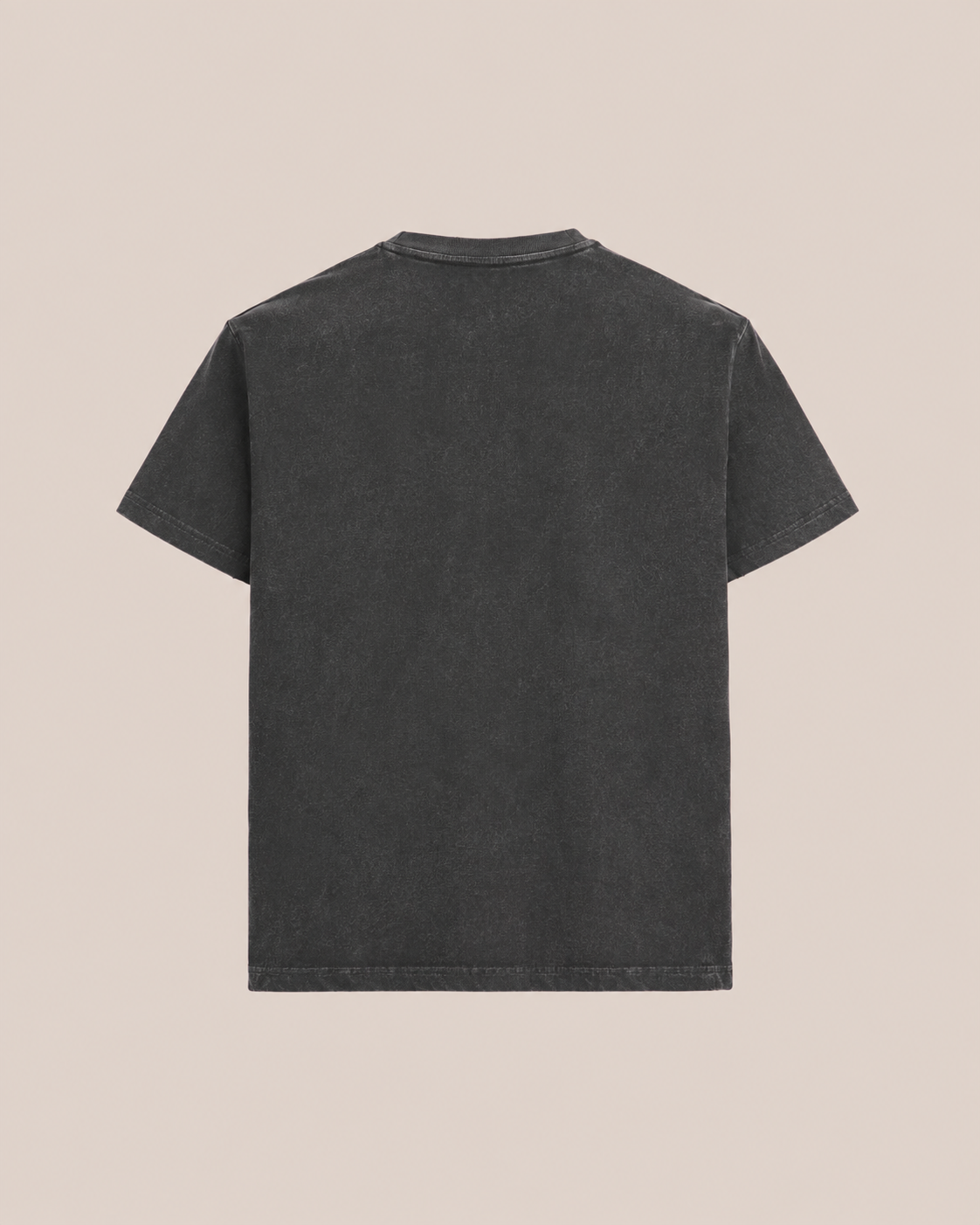Back view of a plain, short-sleeve, black Embroidered Wildlife Tee by FOUND, laid flat on a light beige background.