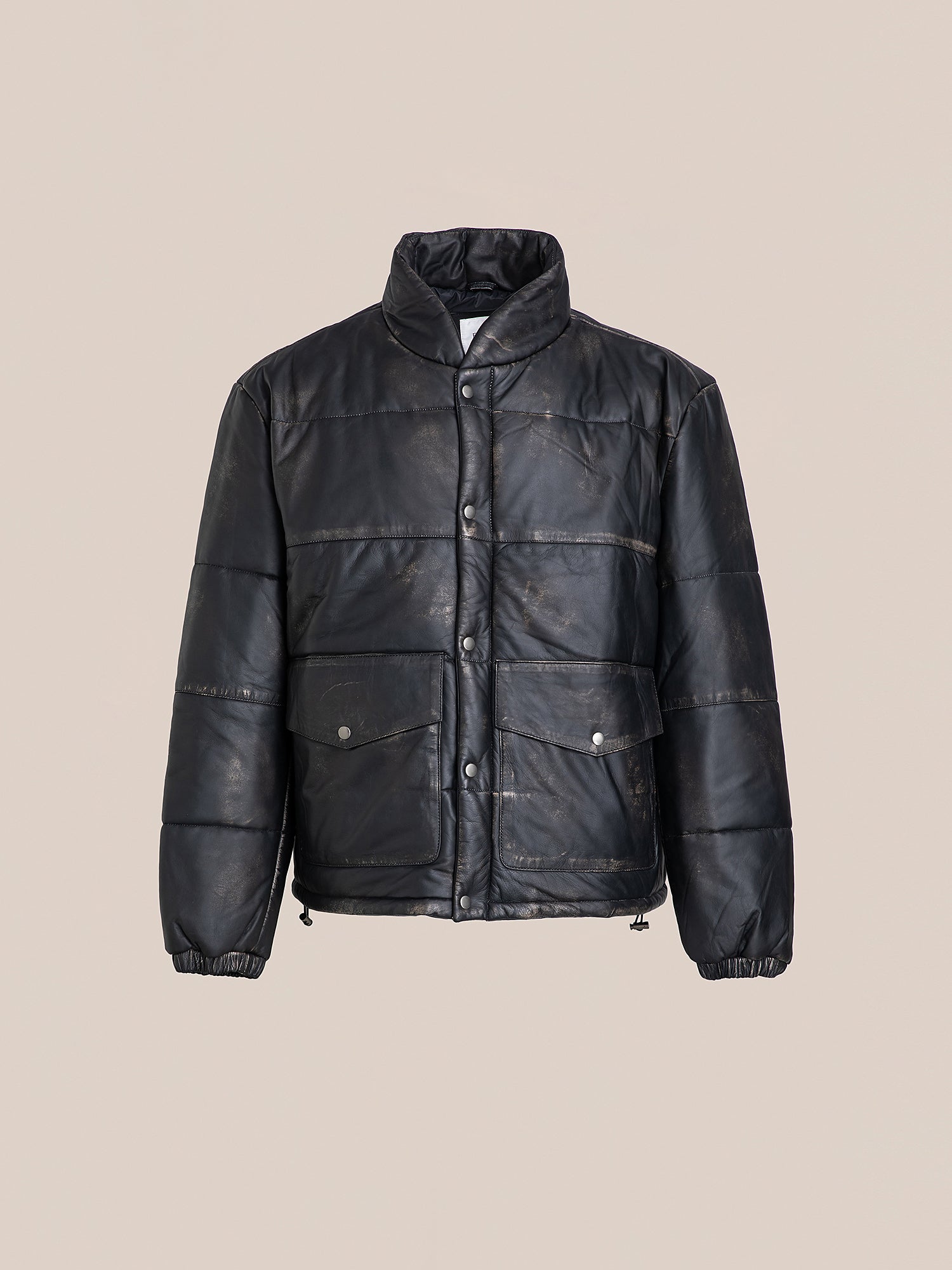 Leather Distressed Puffer Jacket