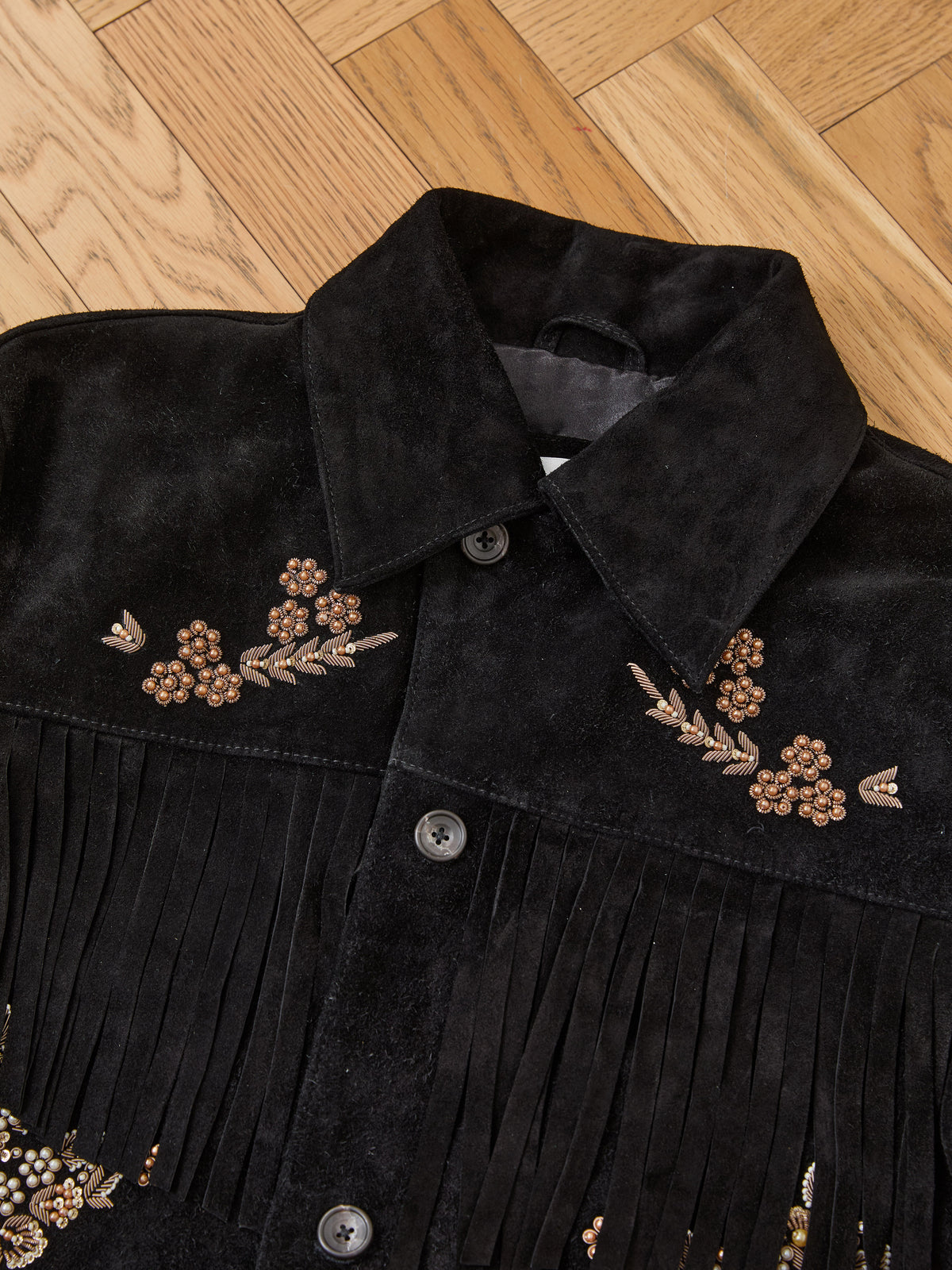 Hand Embroidered Suede Western Fringe Jacket