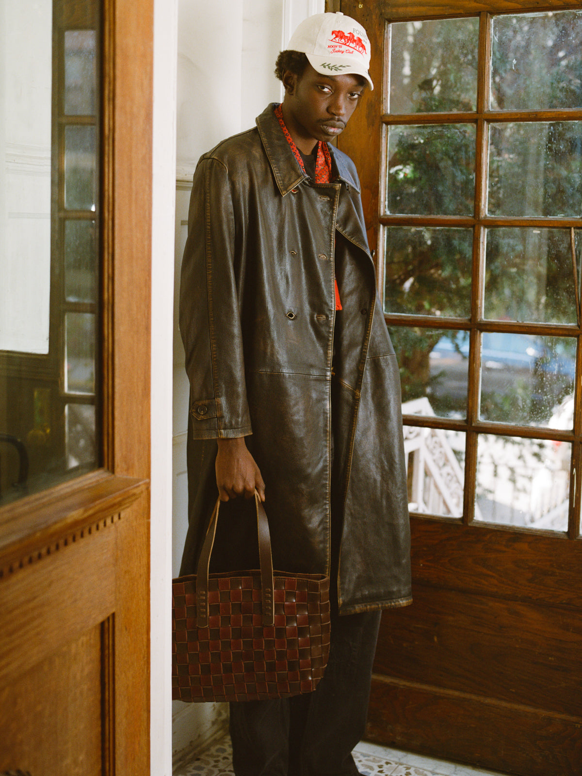 Belted Leather Trench Coat