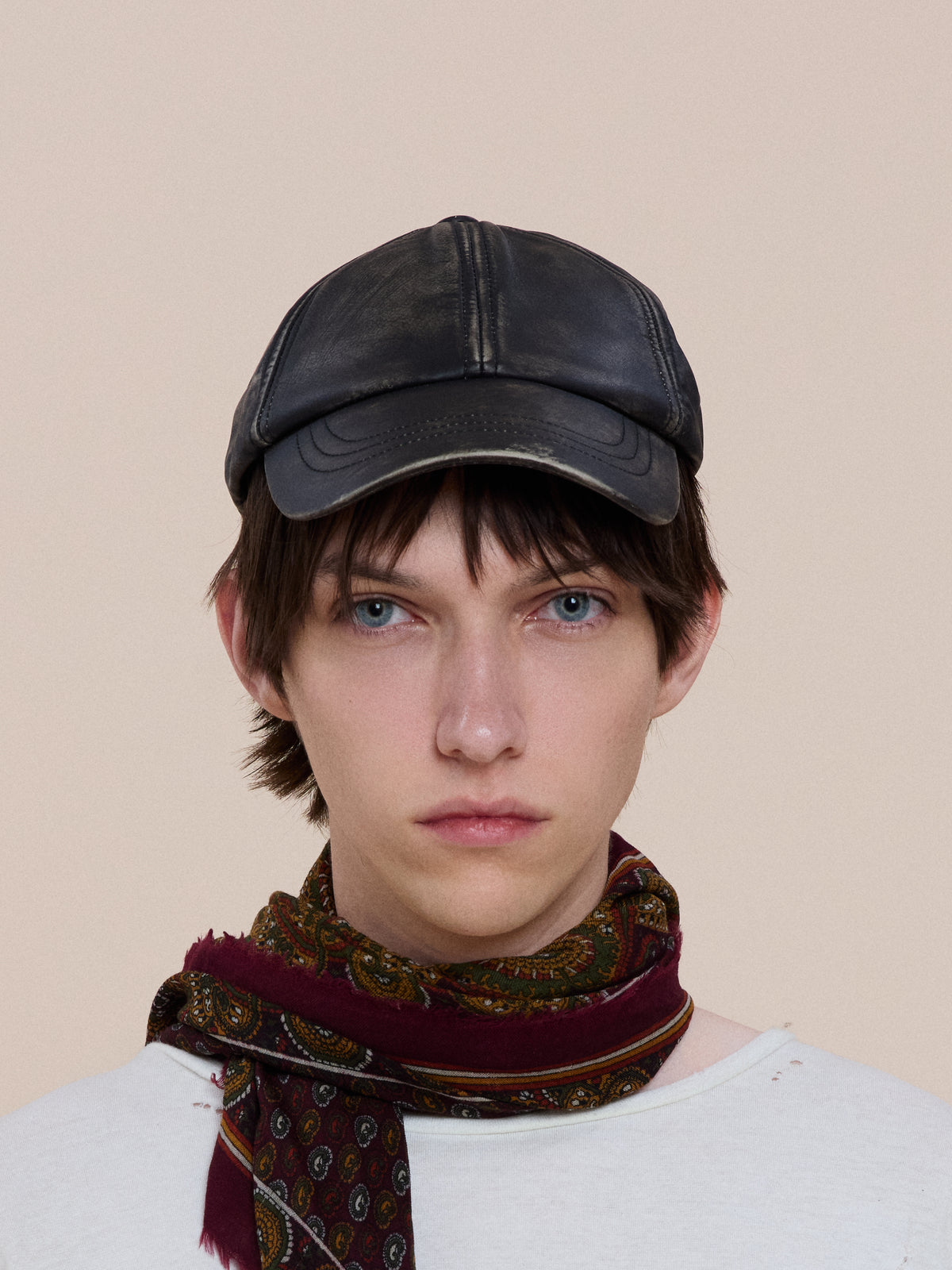 Distressed Faded Leather Cap