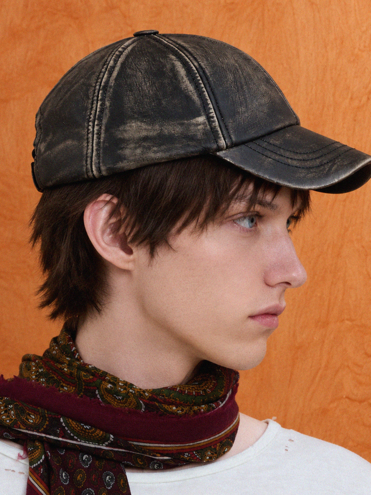 Distressed Faded Leather Cap