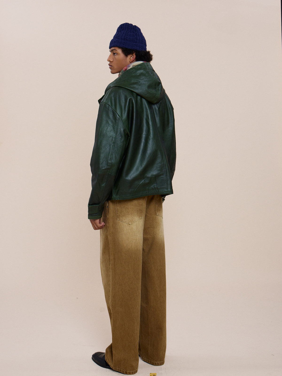 Distressed Leather Pocket Hoodie