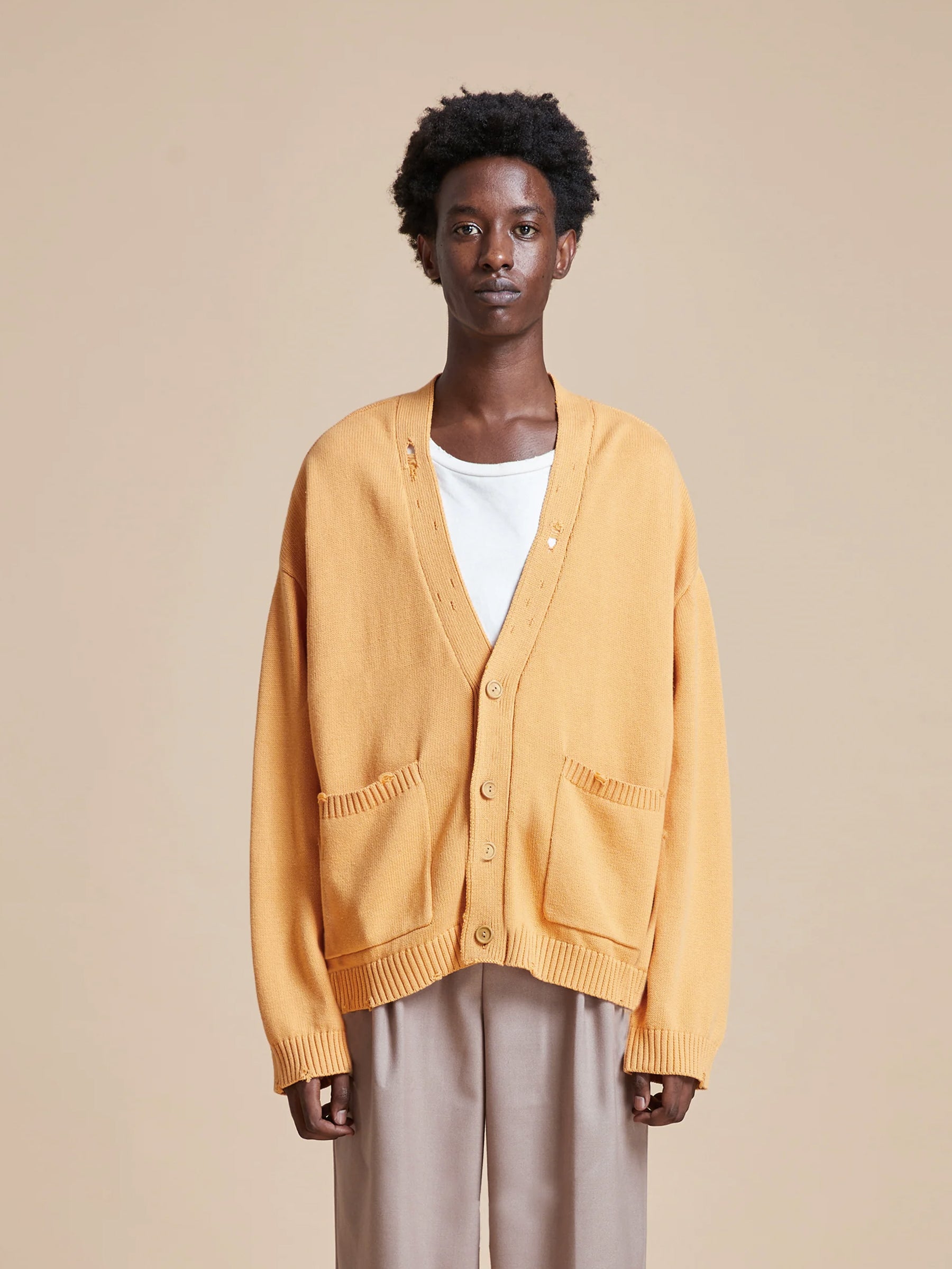 Orange Distressed Cardigan