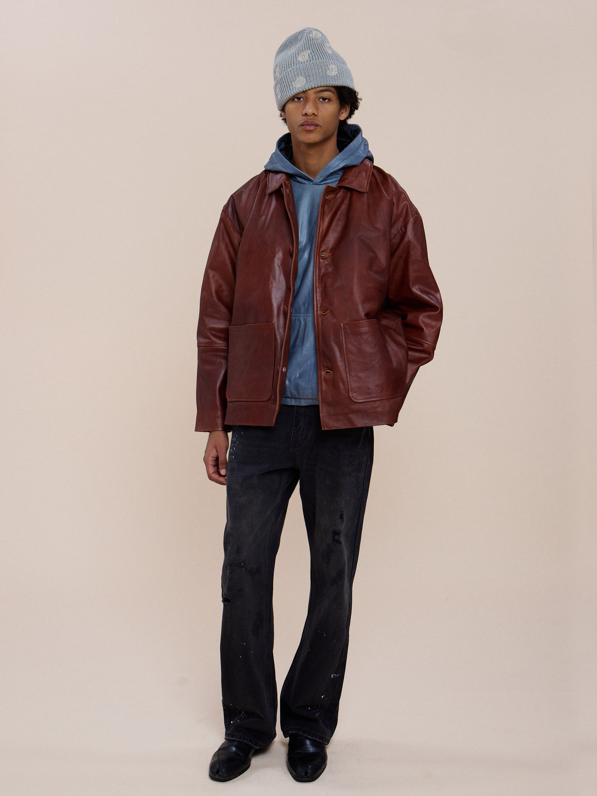Double Layer Leather Hooded Jacket