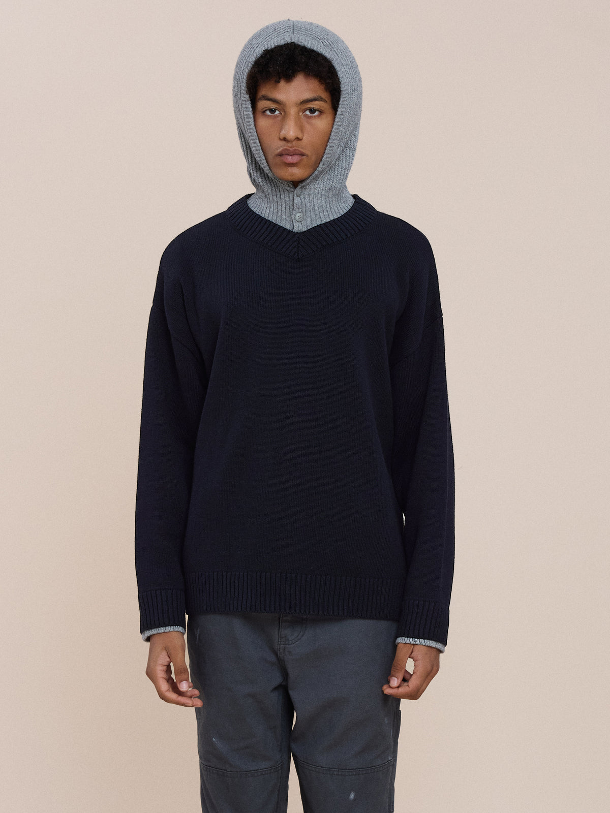 Double Layer V Neck Knit Sweater