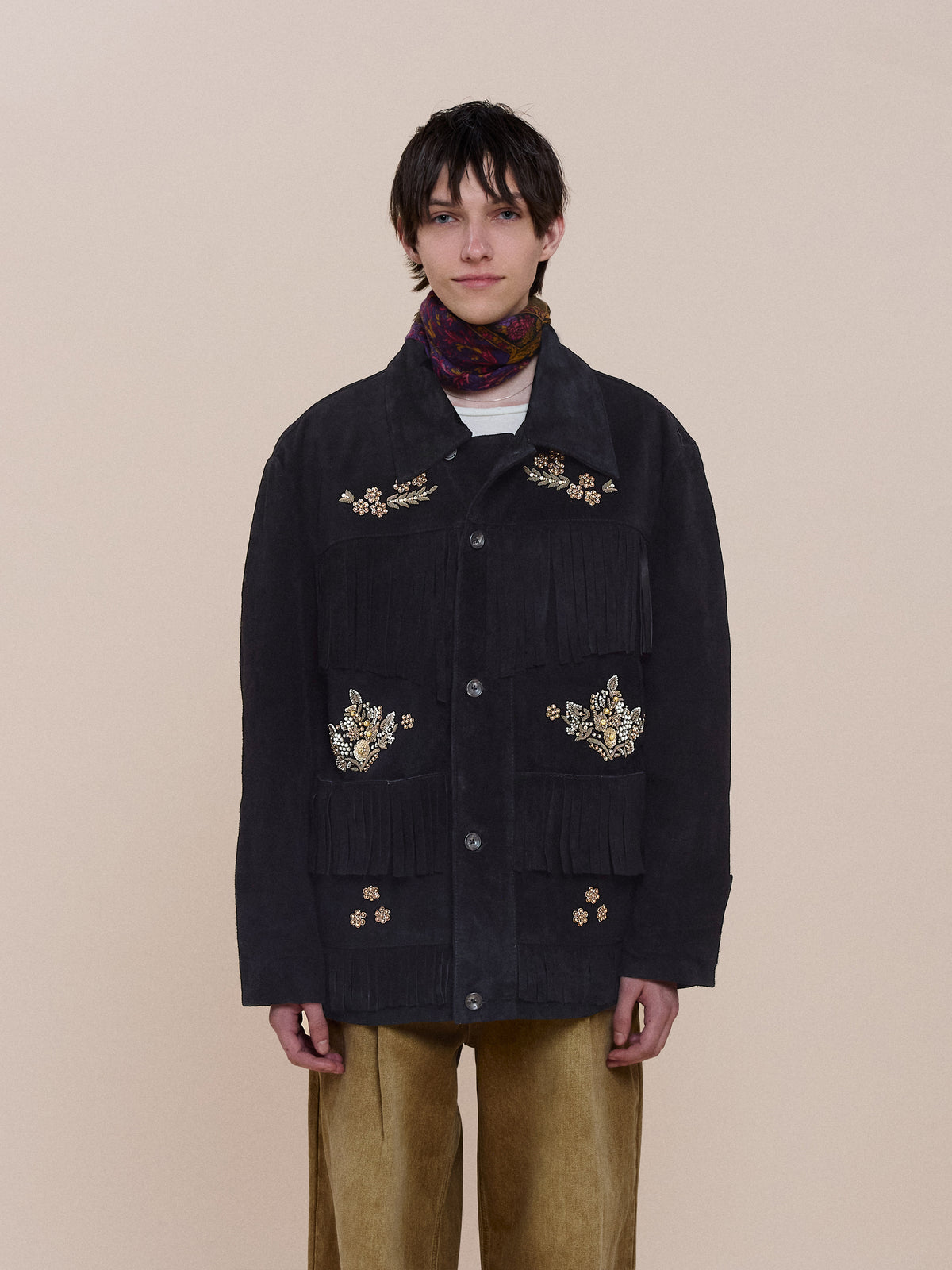 Hand Embroidered Suede Western Fringe Jacket
