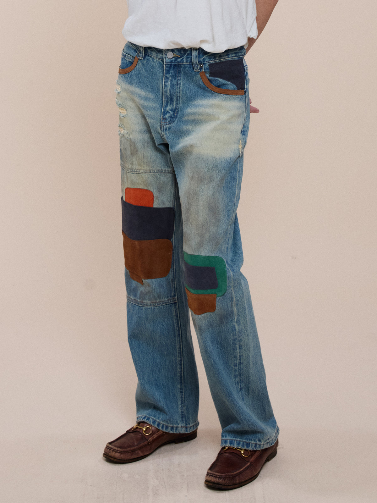 Leather Patch Jeans