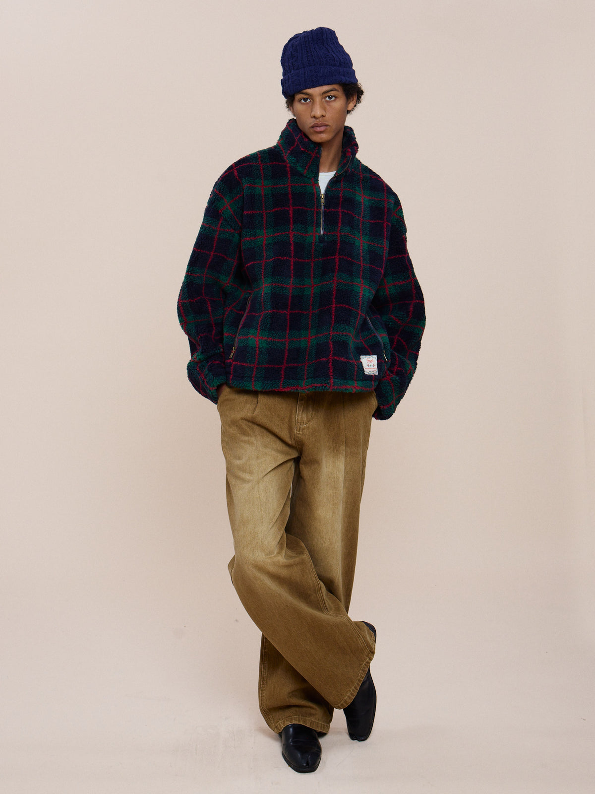 Plaid Quarter Zip Fleece Pullover