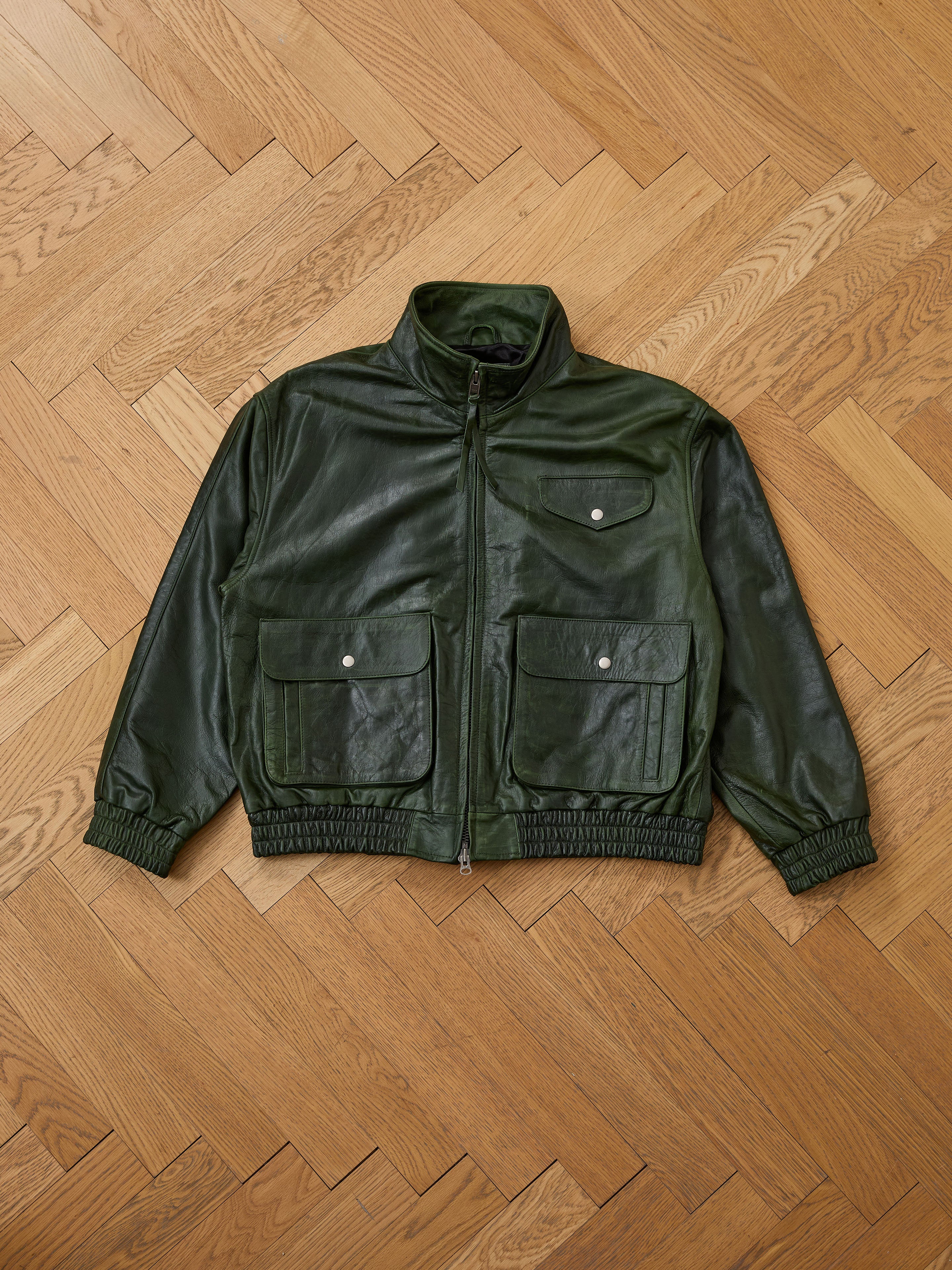 ジャケット・アウター FOUND LEATHER BOMBER JACKET Forest Leather Bomber Jacket