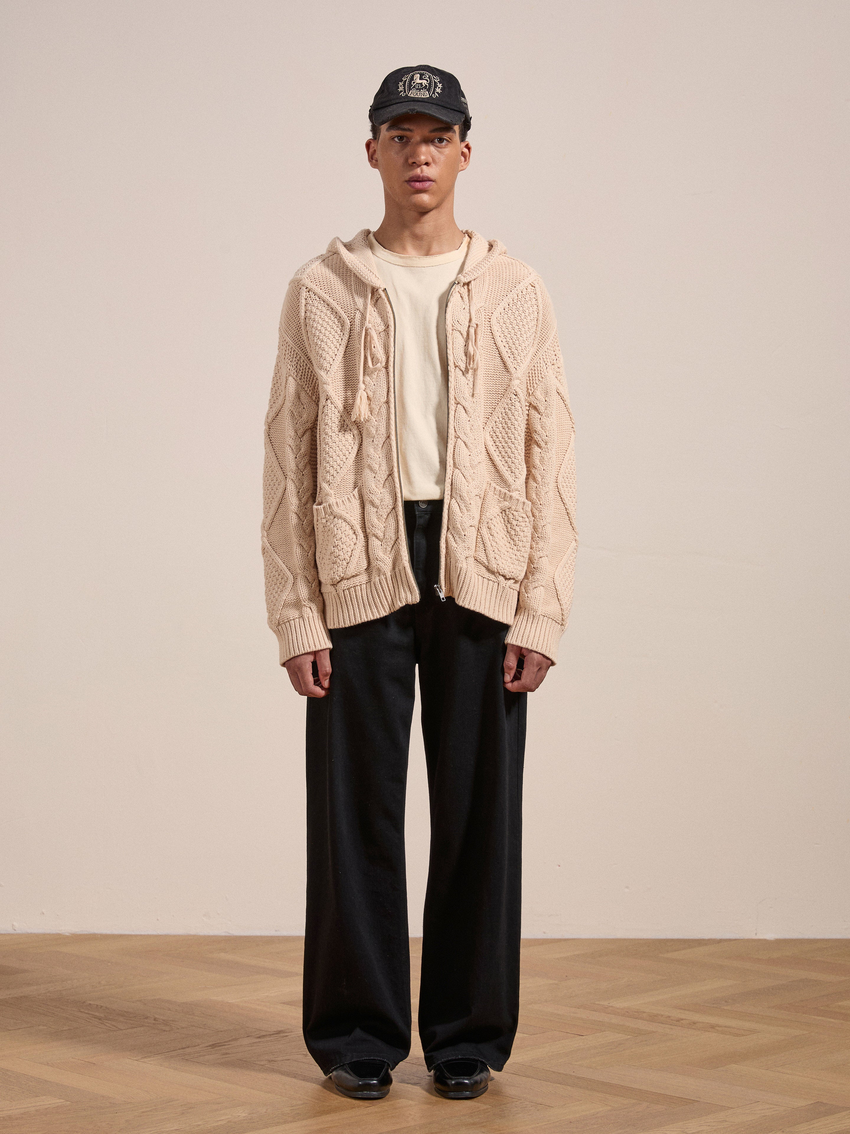 Zip Up Cable Knit Hoodie