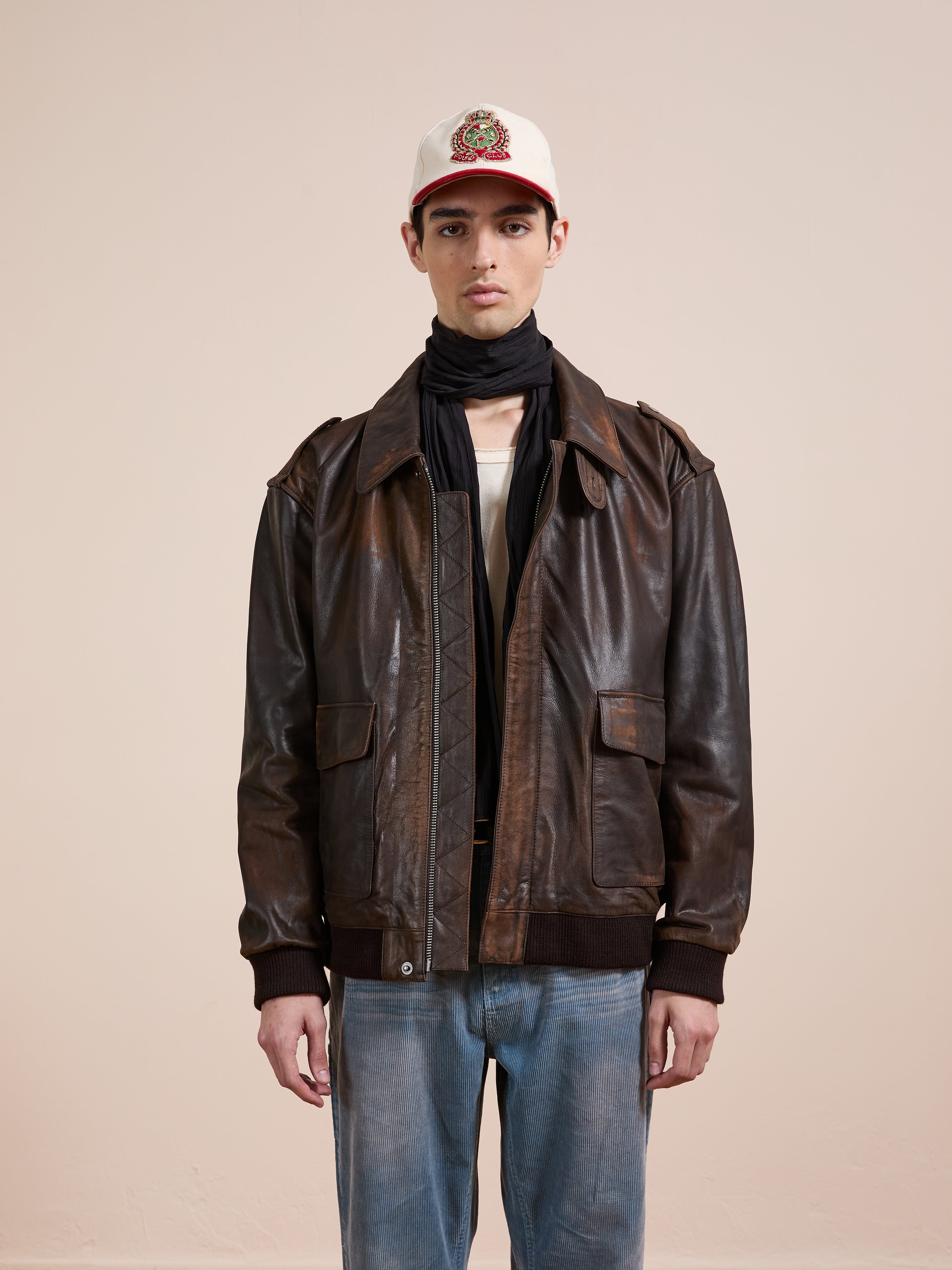 Distressed Leather Flight Jacket