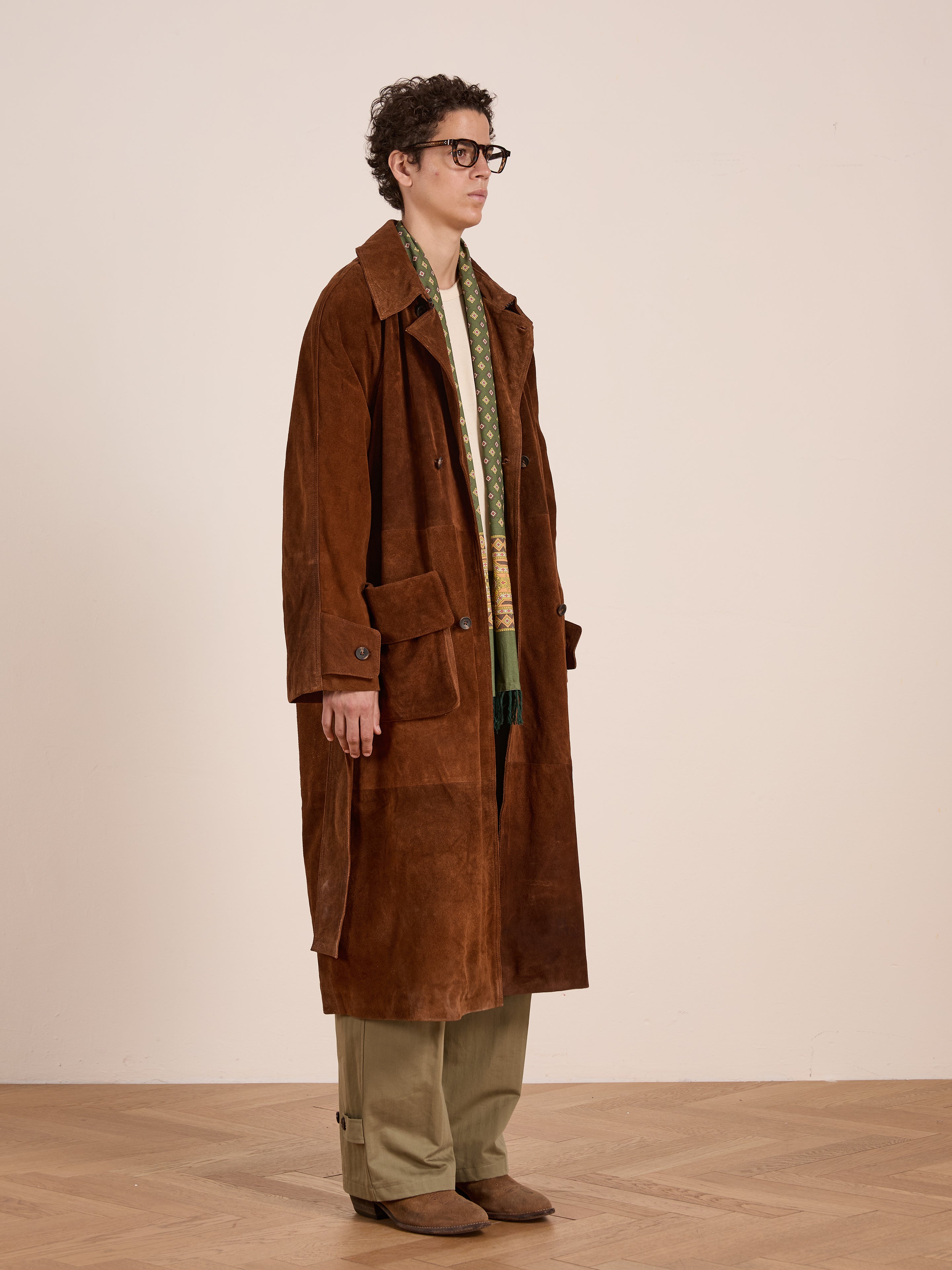 Suede Leather Trench Coat