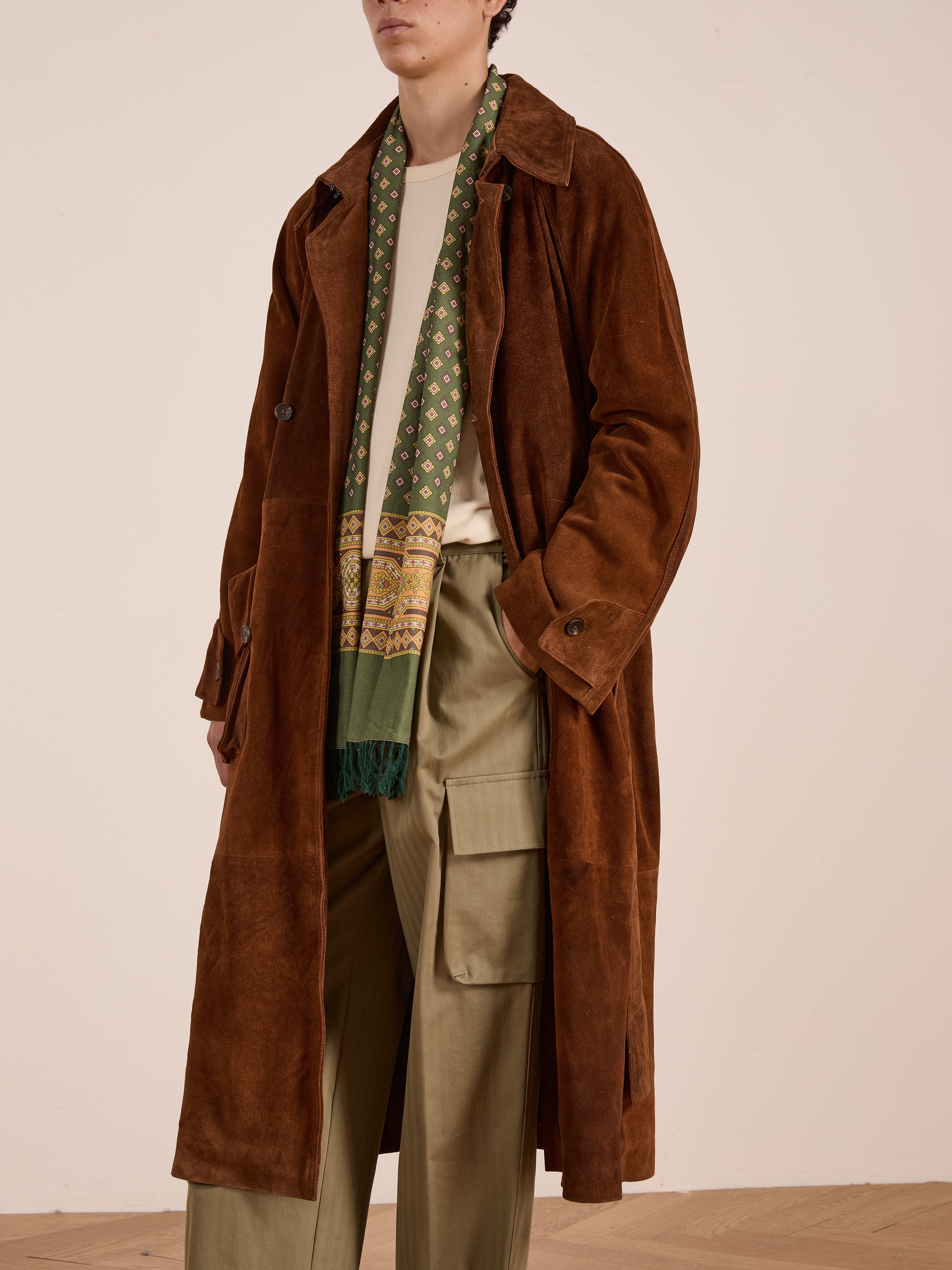 Suede Leather Trench Coat