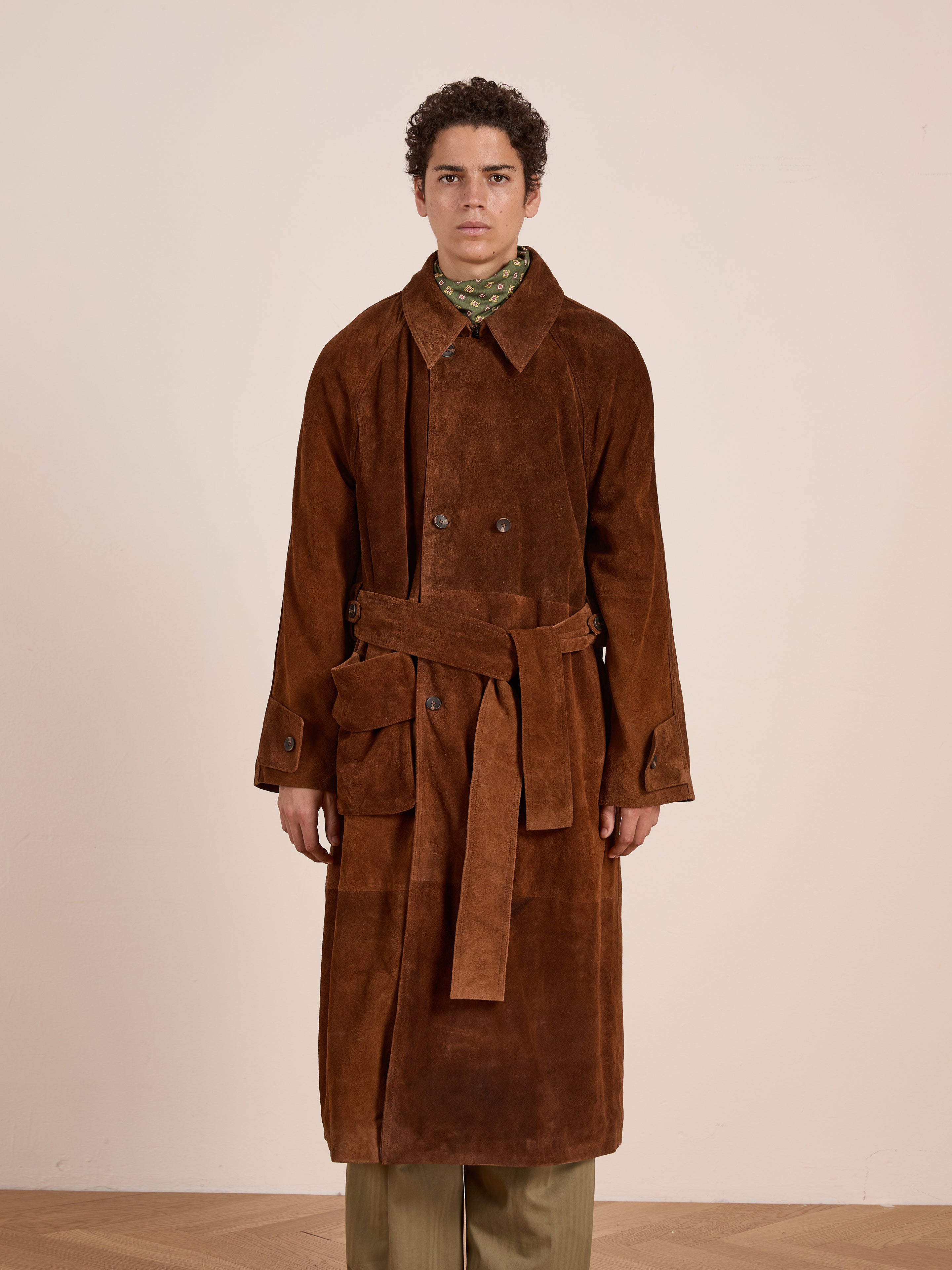 Suede Leather Trench Coat