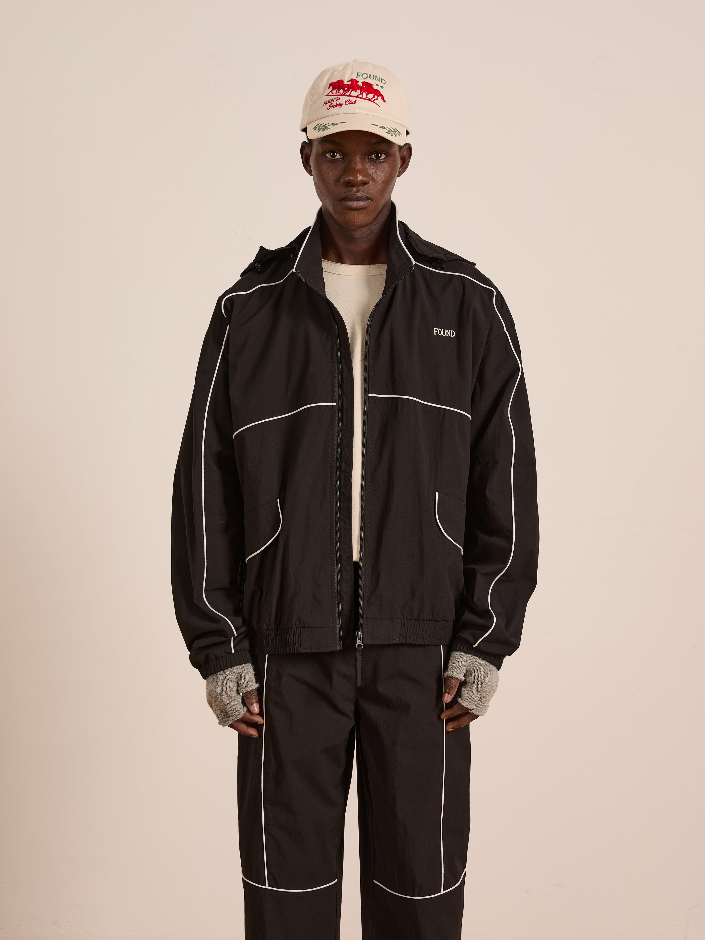 ジャケット・アウター bi color piping fleece drawstring tops Arena Stripe Track Jacket