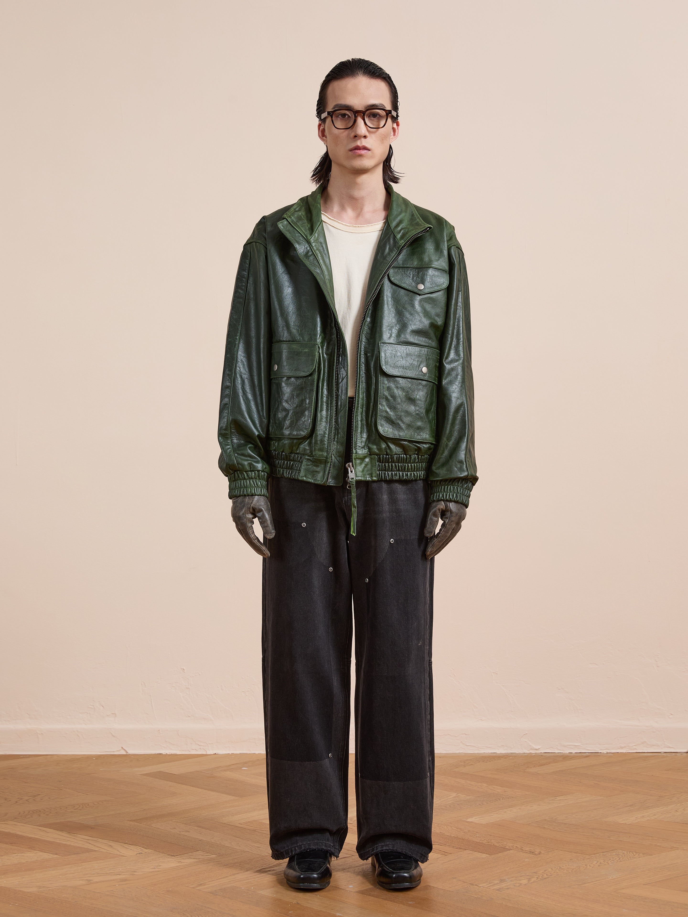 Forest Leather Bomber Jacket