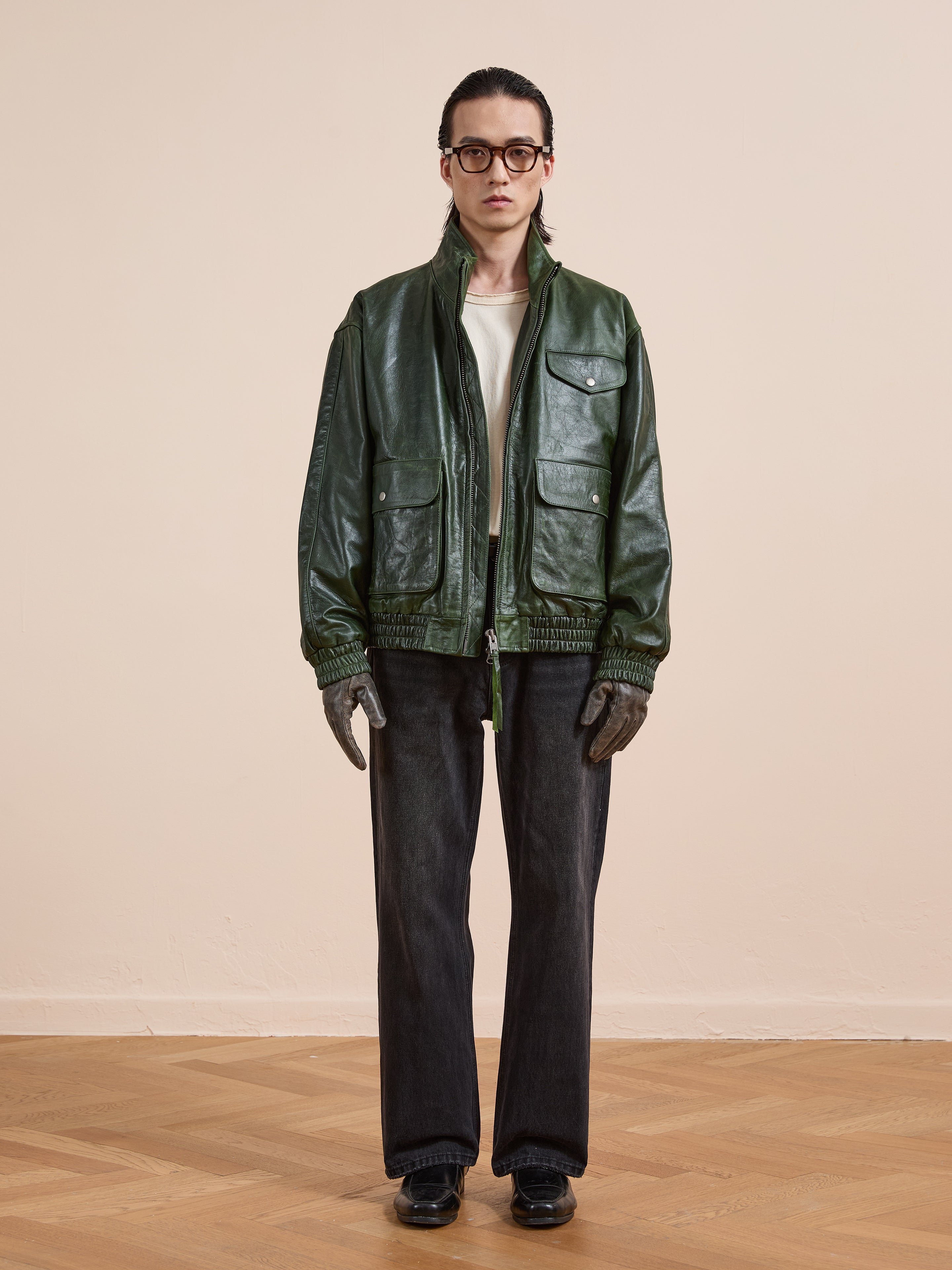 Forest Leather Bomber Jacket