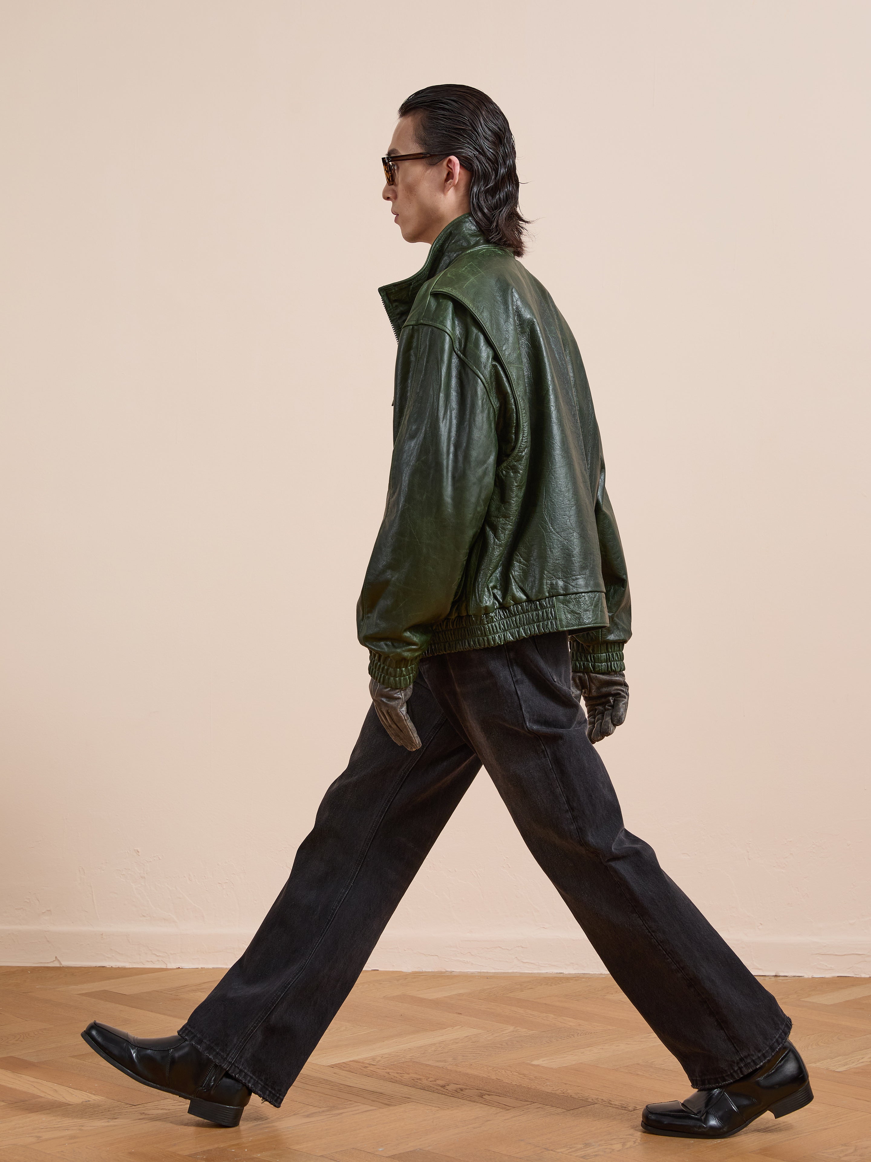 Forest Leather Bomber Jacket