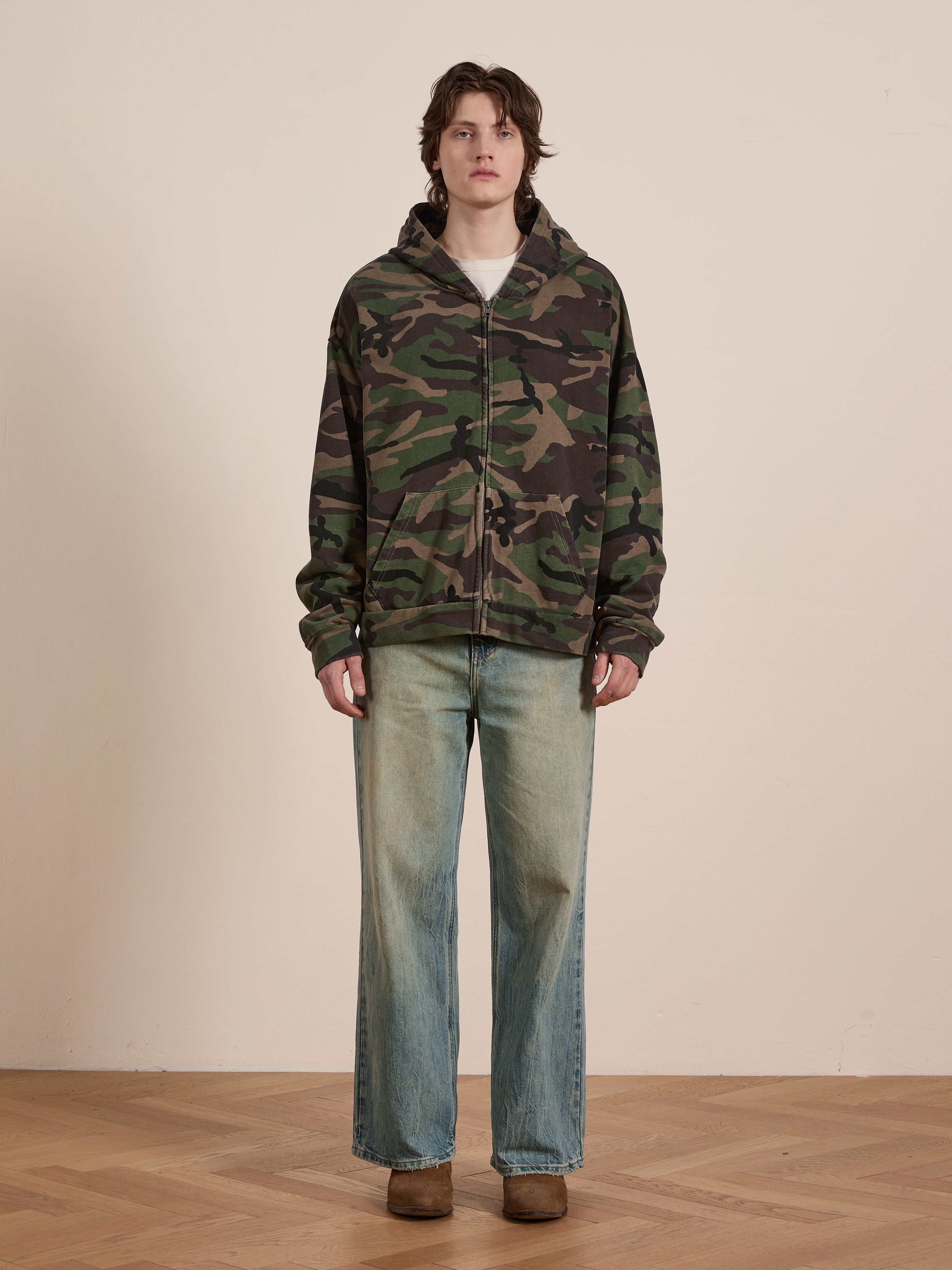 Washed Camouflage Zip Hoodie