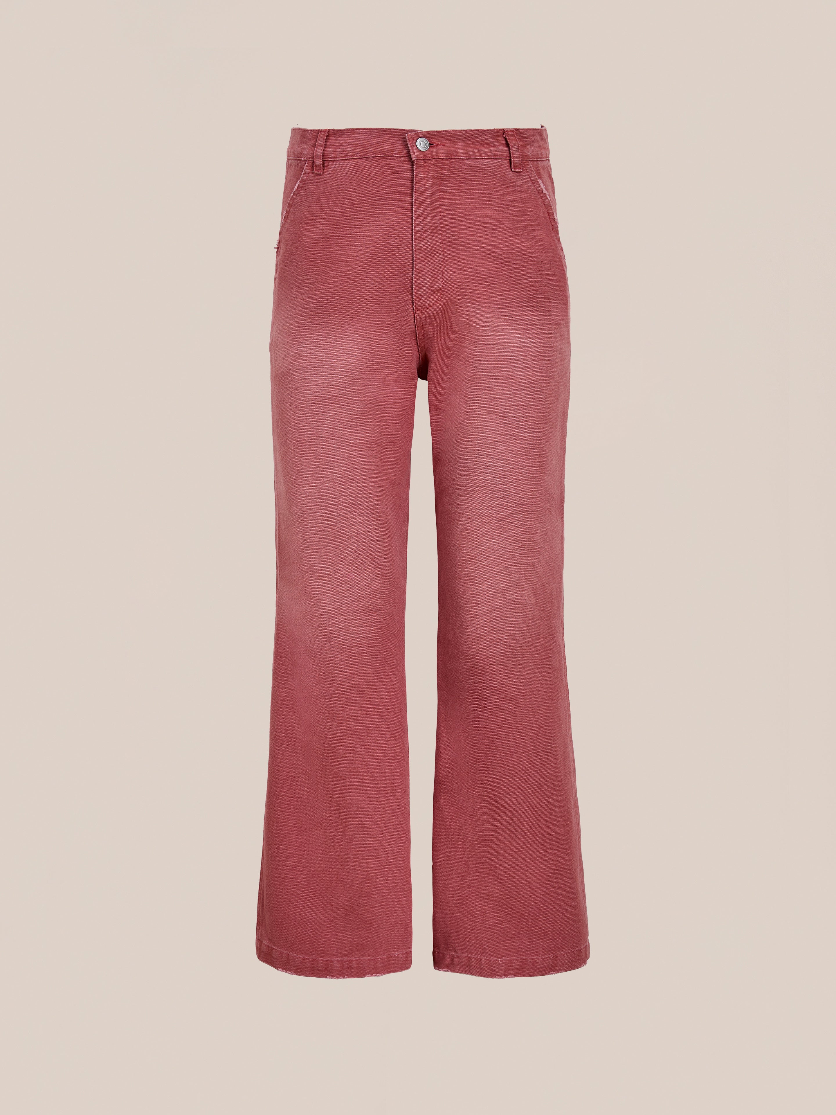 FOUND Canvas Faded Pants: High-waisted, wide-leg corduroy in a vintage salmon wash, shown against a neutral background.