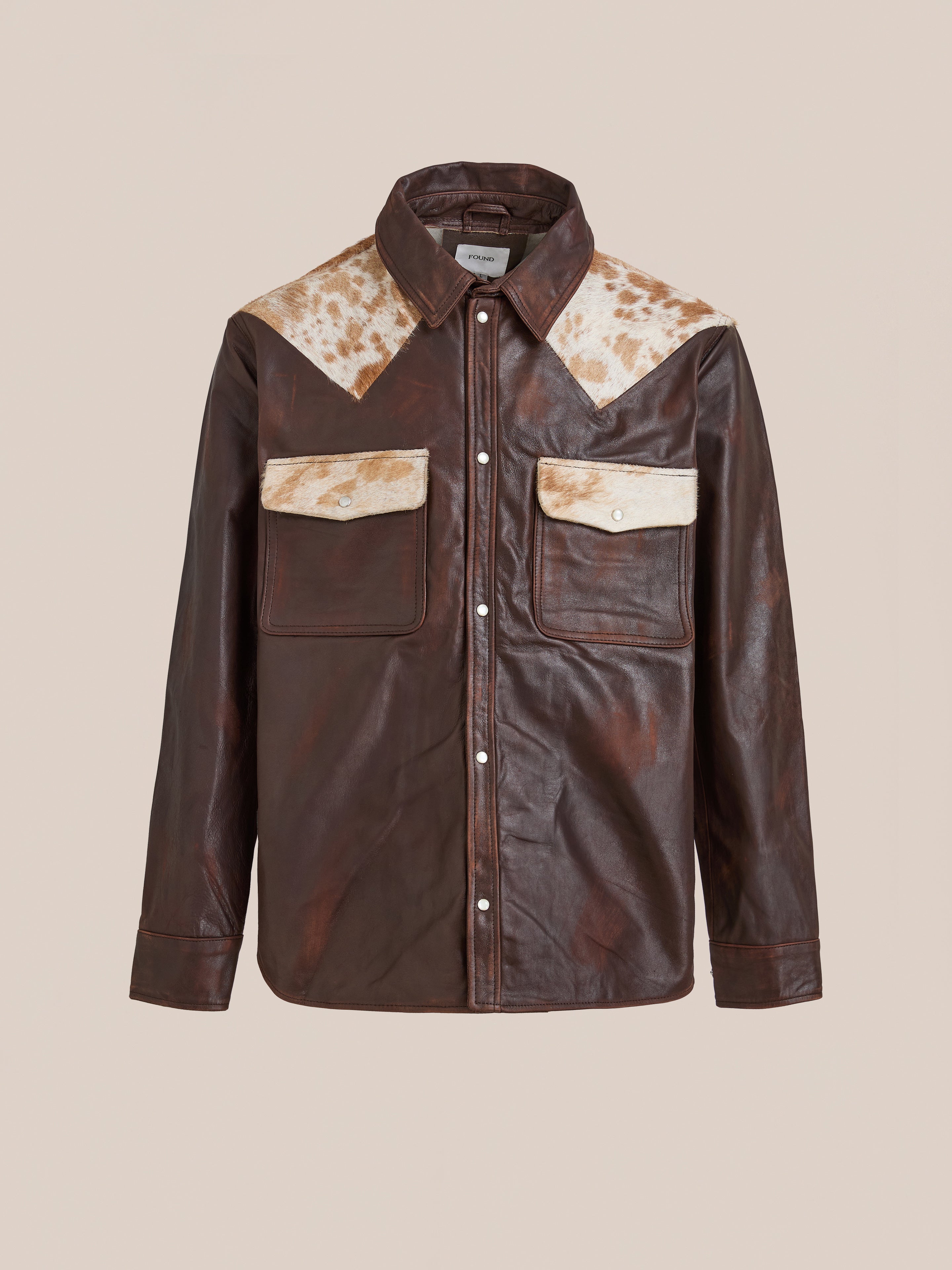 Distressed Leather Cowhide Contrast Western Shirt