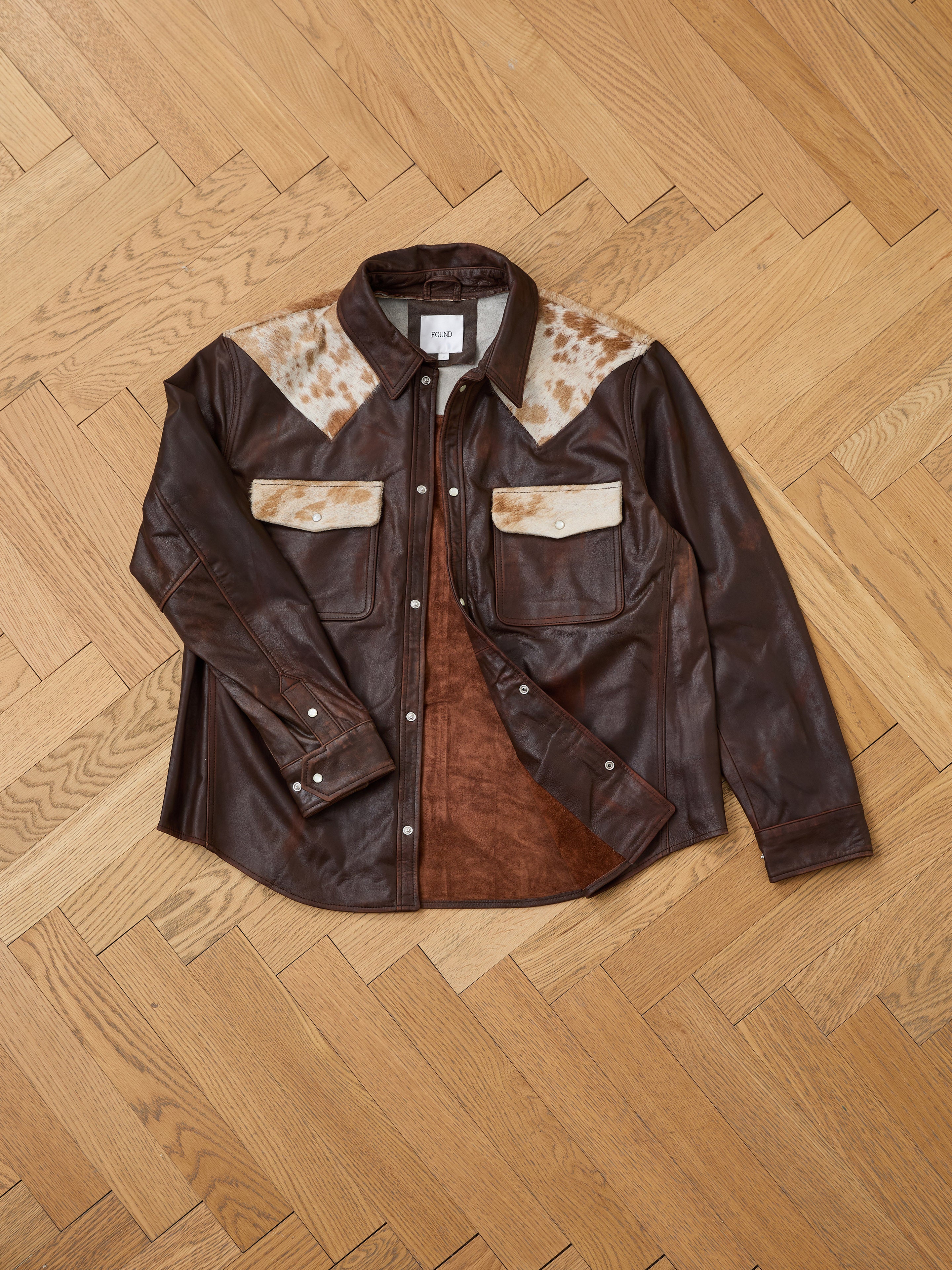 Distressed Leather Cowhide Contrast Western Shirt