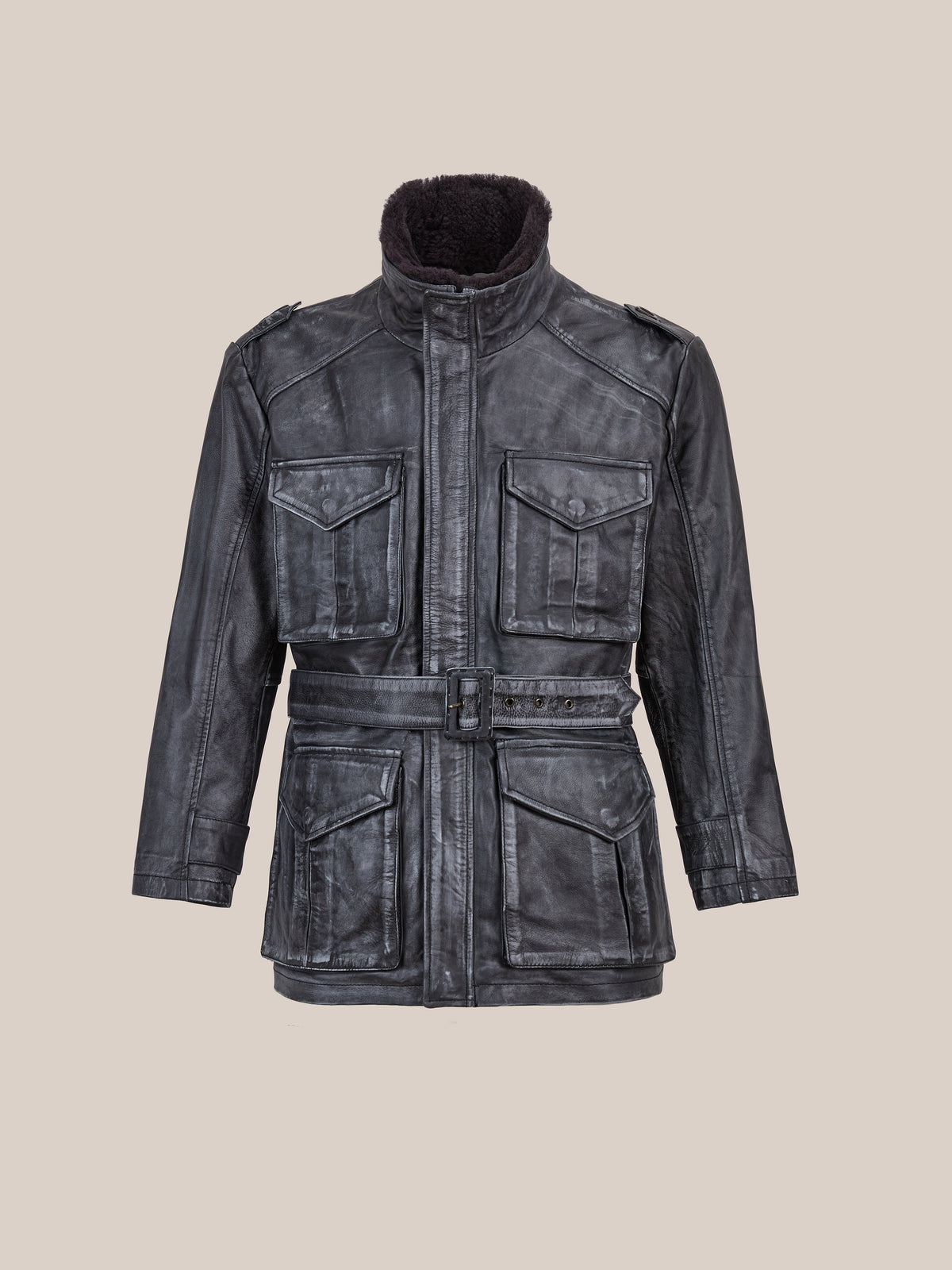 Distressed Leather M65 Utility Jacket