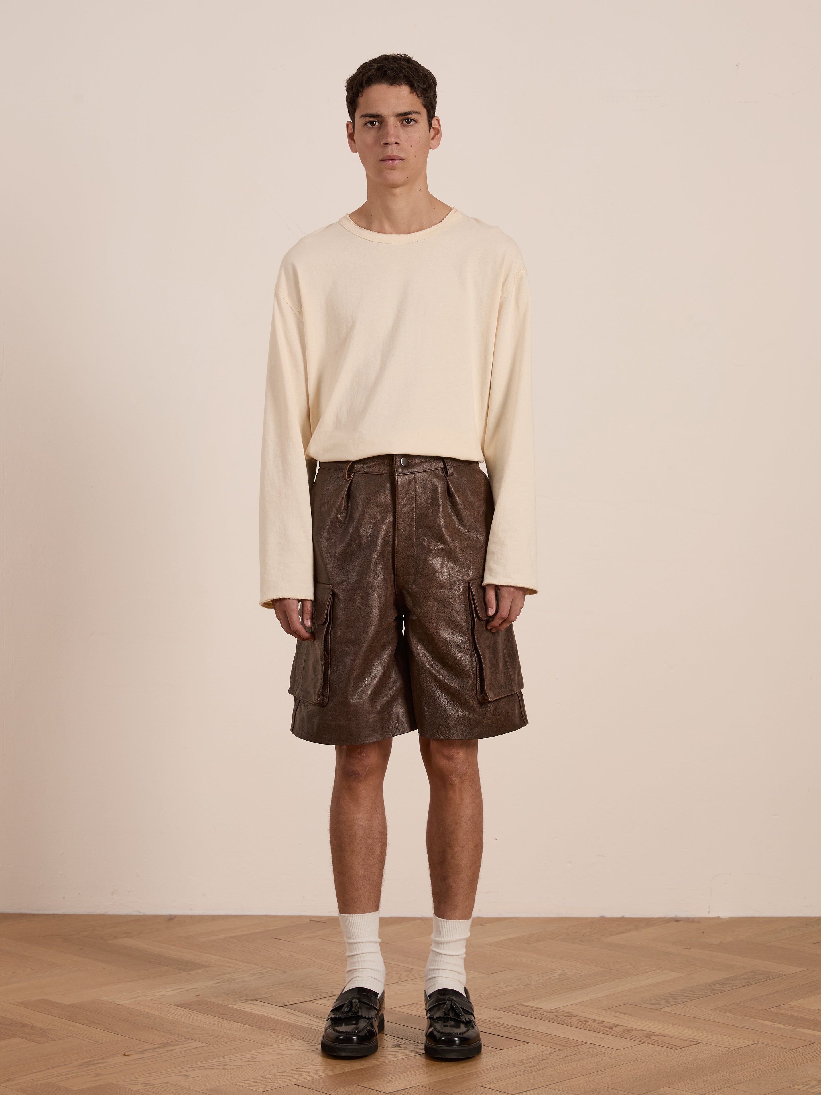 Dusk Distressed Genuine Leather Cargo Shorts