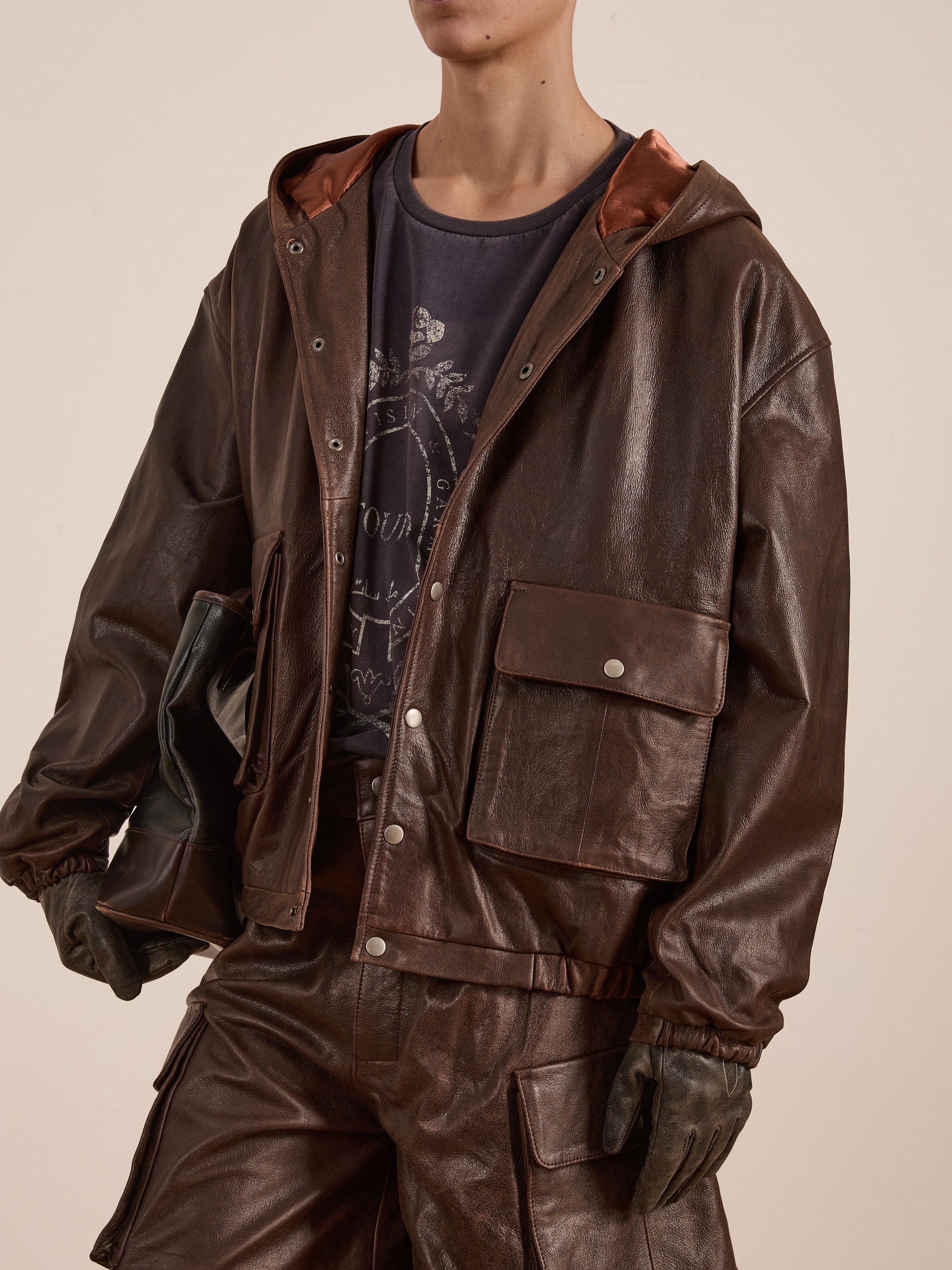 Dusk Distressed Genuine Leather Hoodie