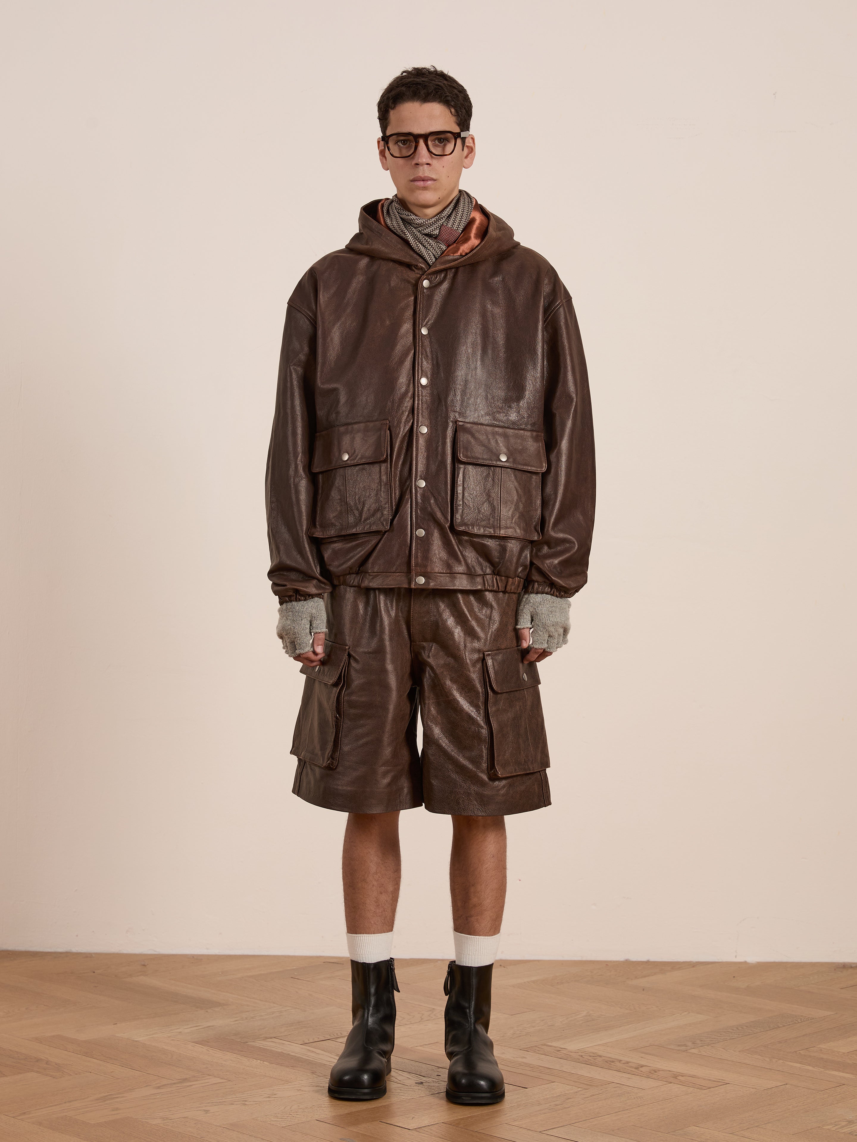 Dusk Distressed Genuine Leather Hoodie