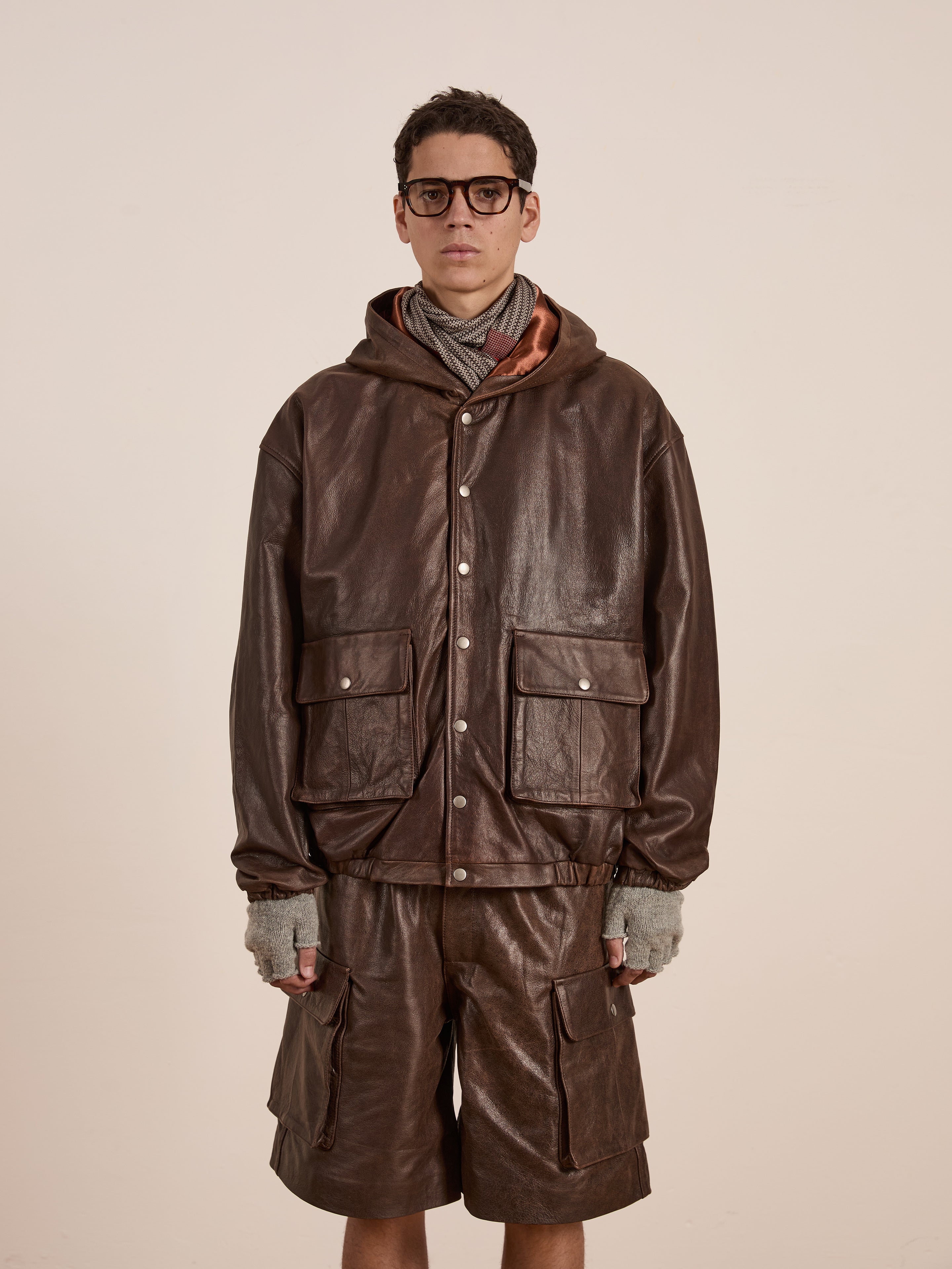 Dusk Distressed Genuine Leather Hoodie
