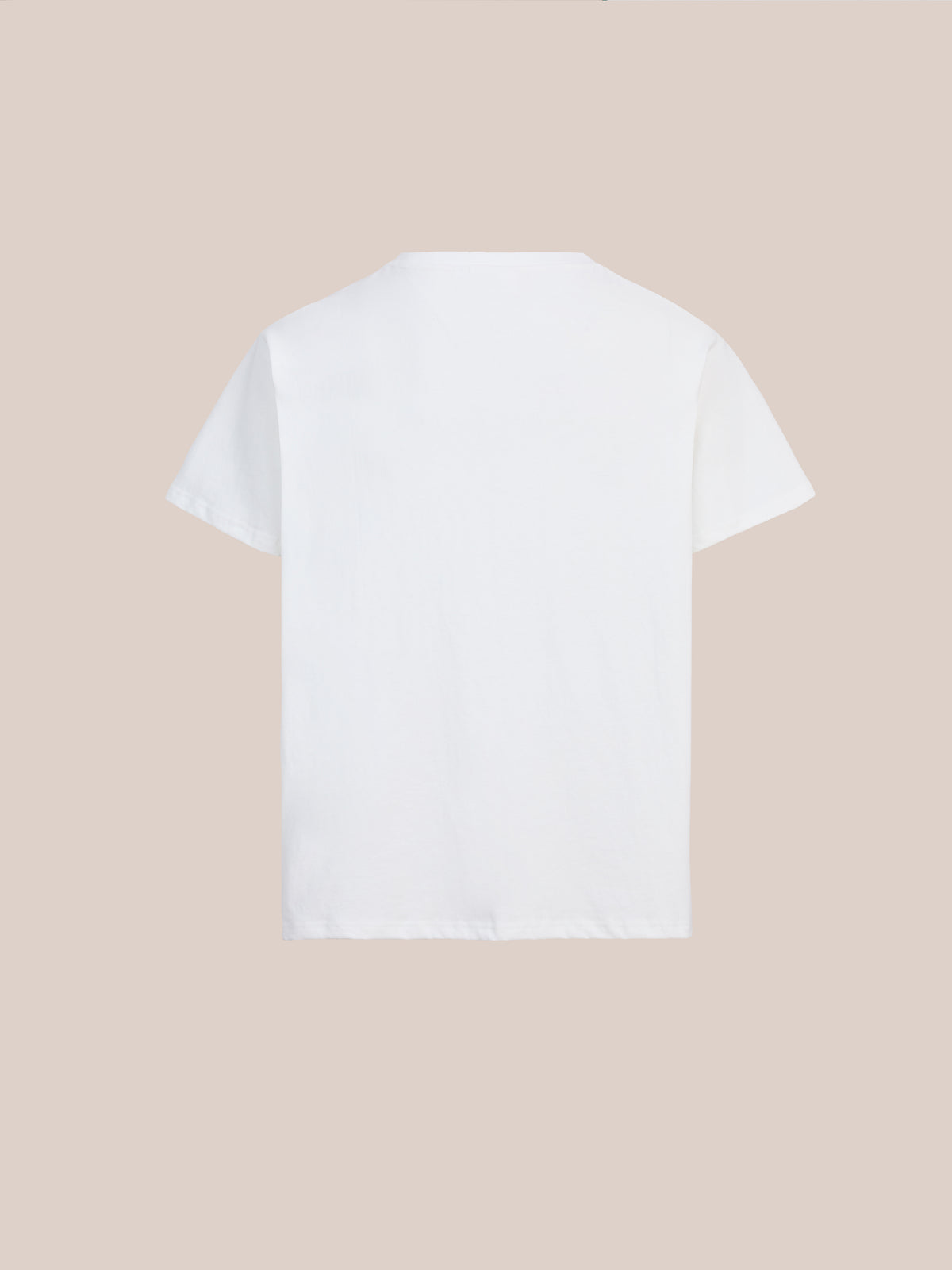 The Embroidered Paisley Tee by FOUND is displayed from the back, laid flat against a beige background.