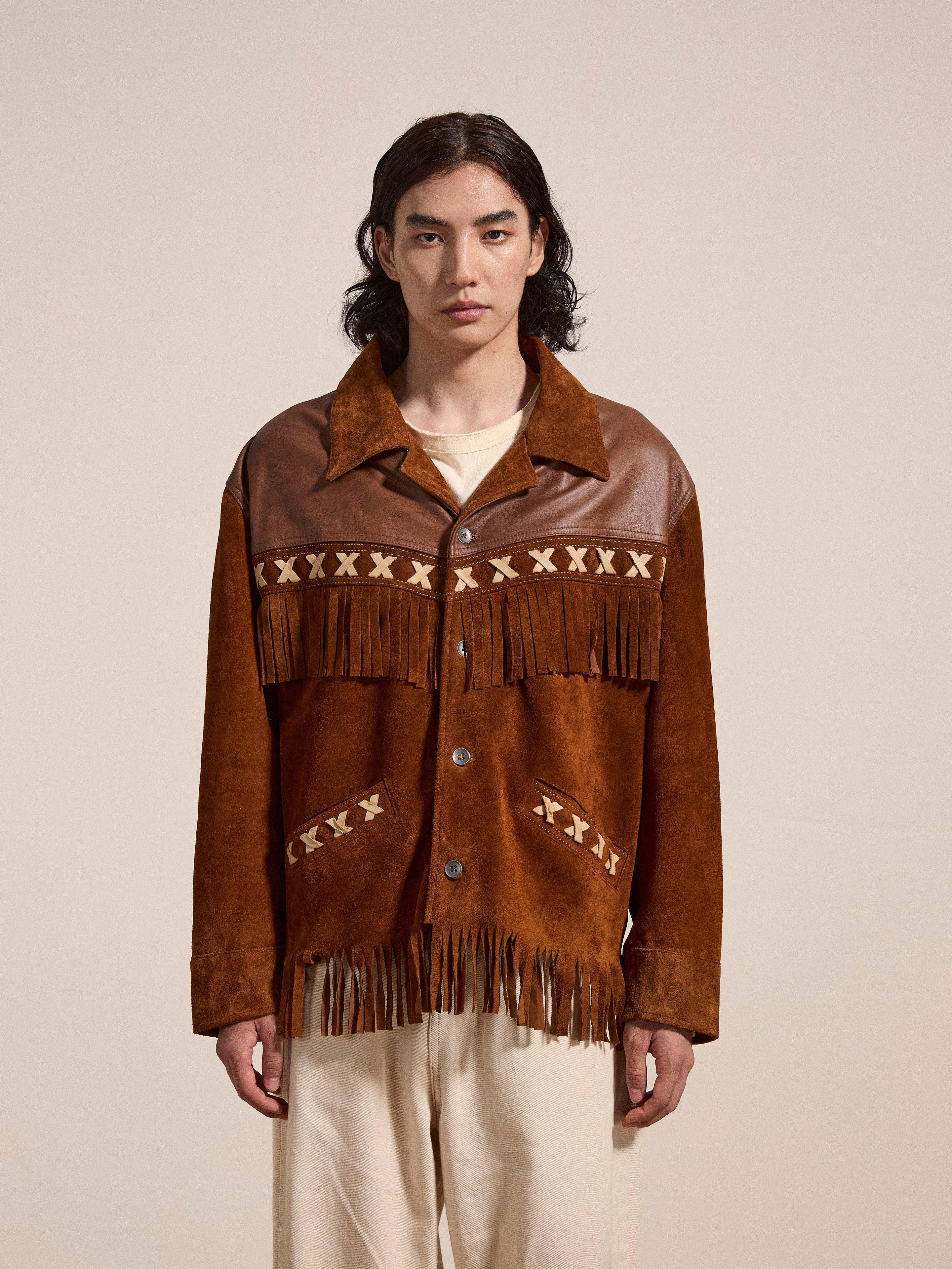 【vintage】 western fringe suede jacket Two-tone Western Fringe Suede Leather Jacket