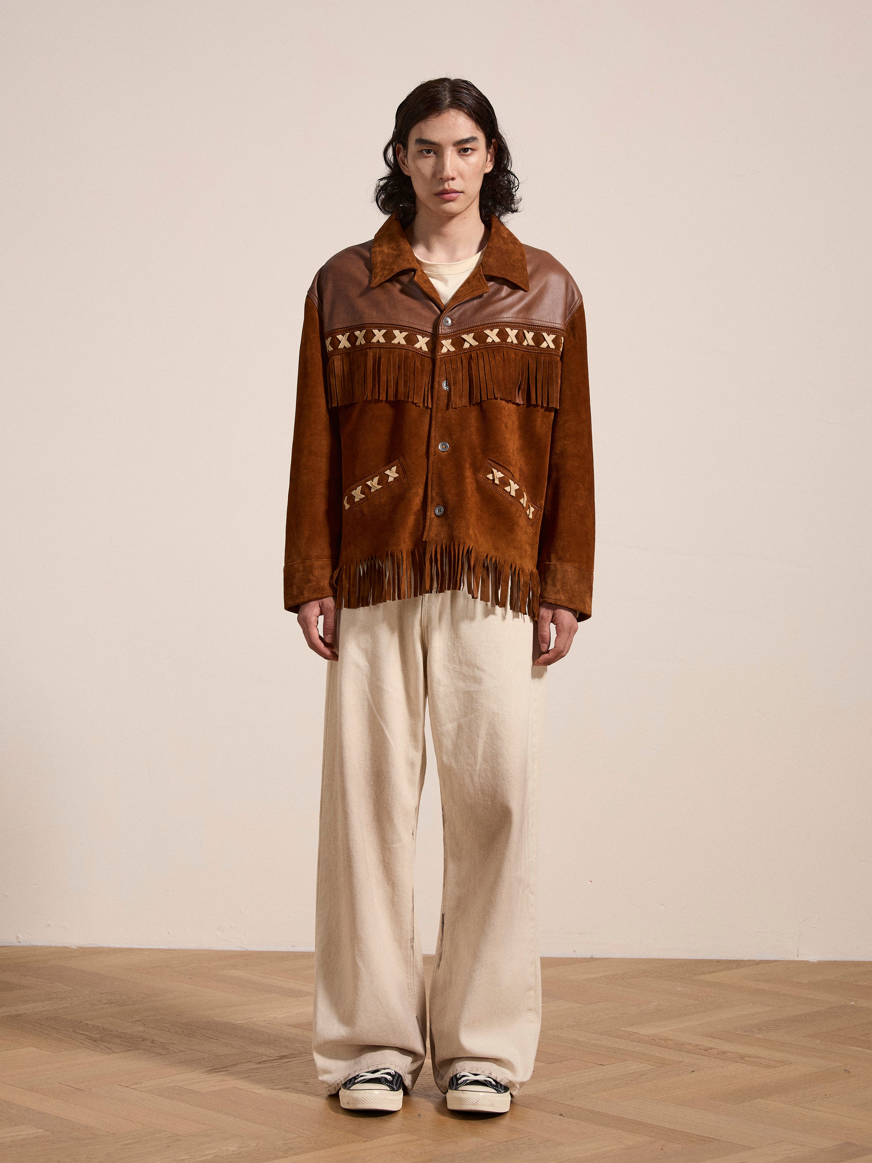 Two-tone Western Fringe Suede Leather Jacket