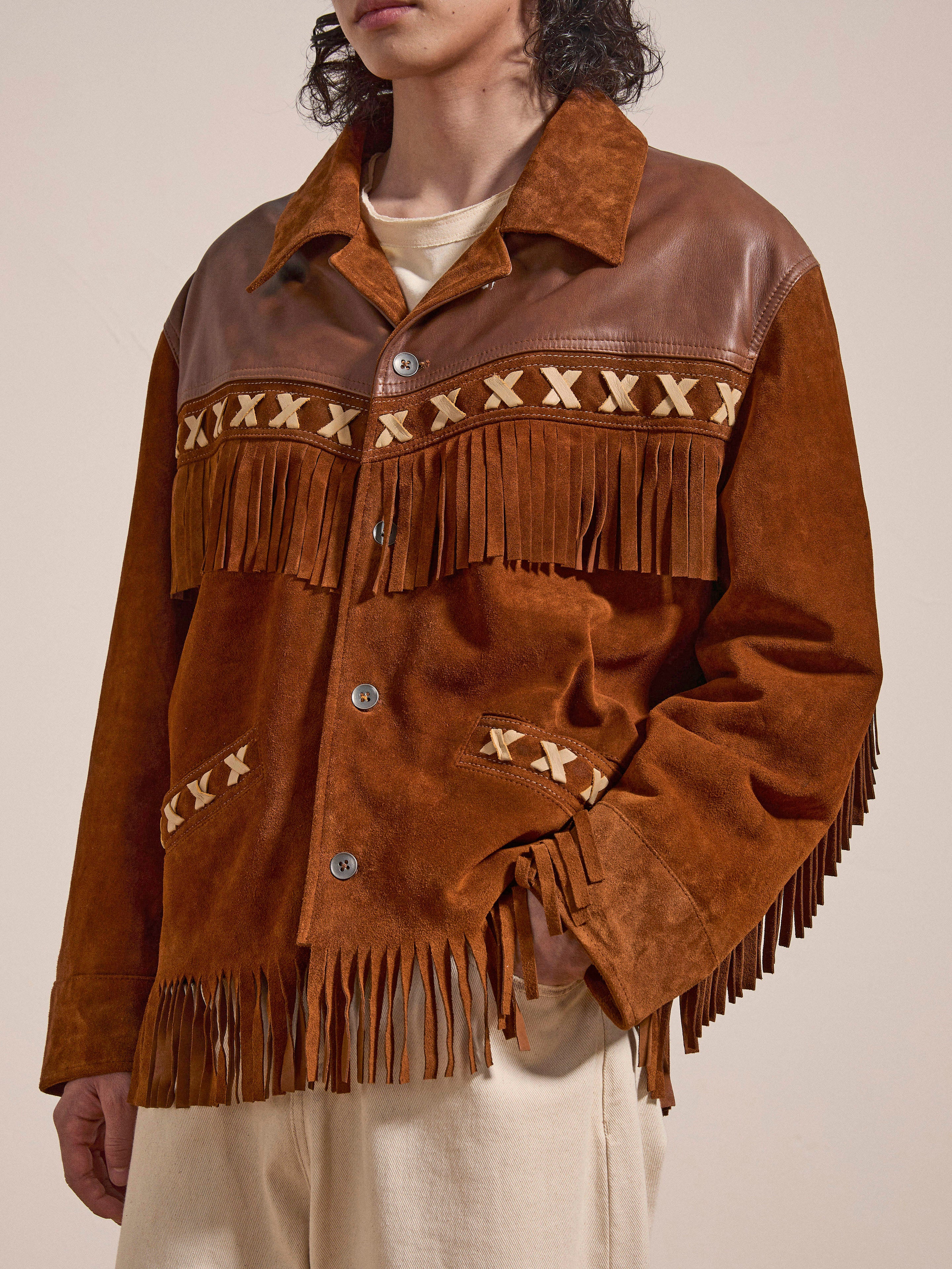 Two-tone Western Fringe Suede Leather Jacket