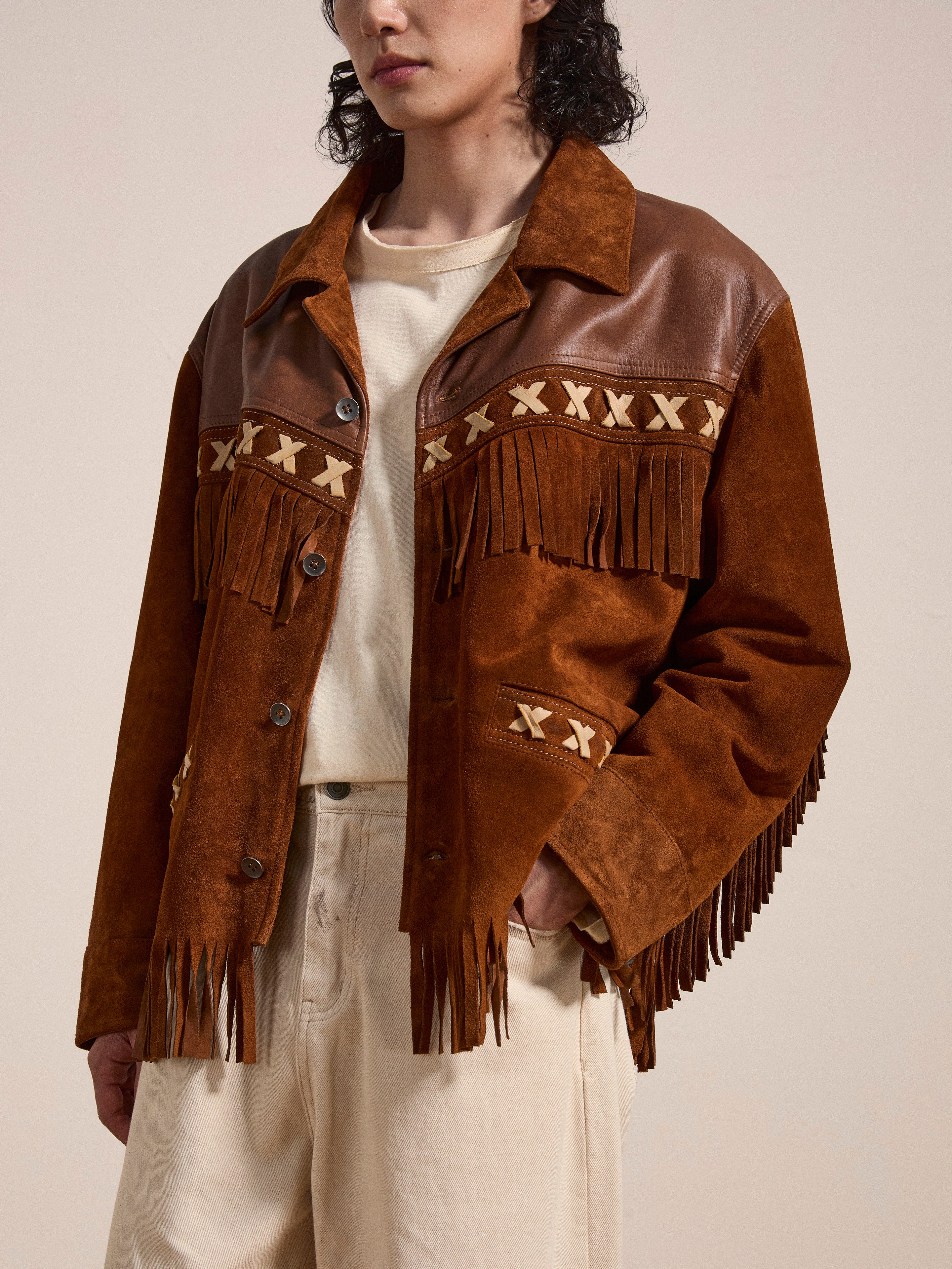 Two-tone Western Fringe Suede Leather Jacket