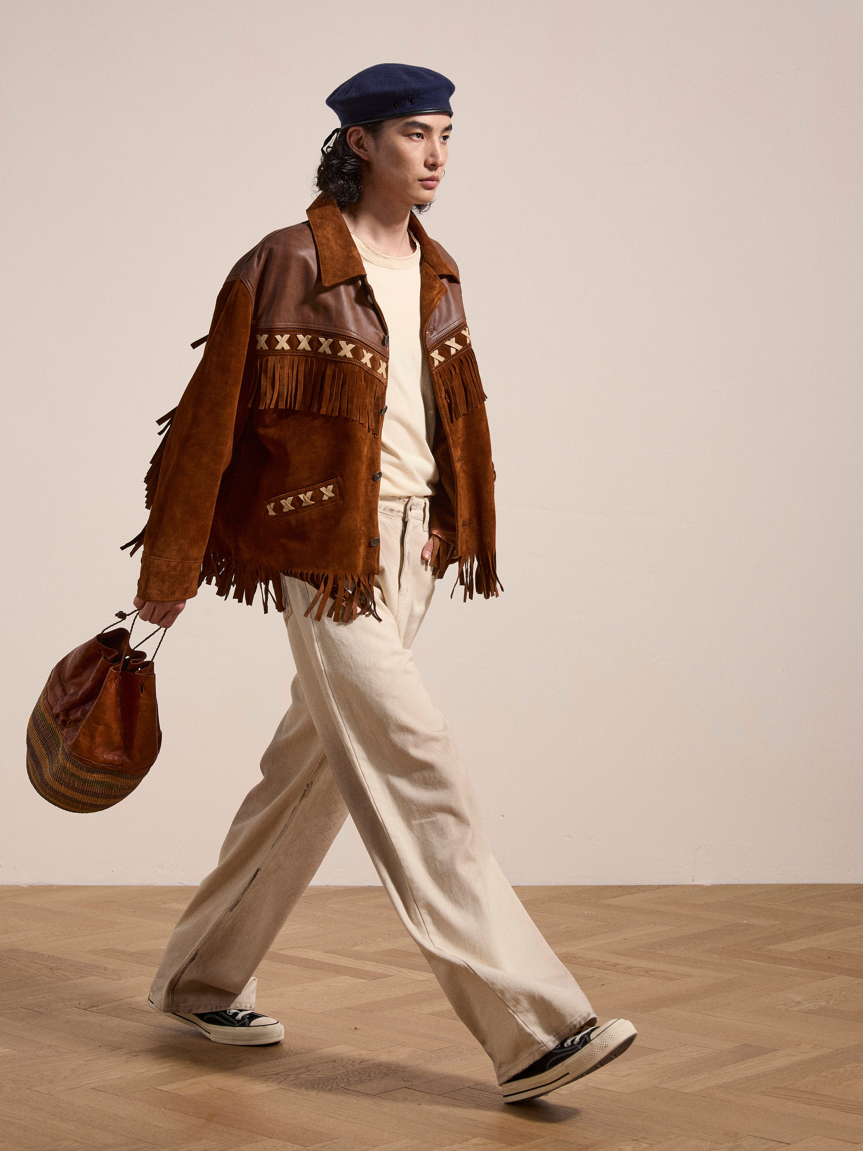Two-tone Western Fringe Suede Leather Jacket