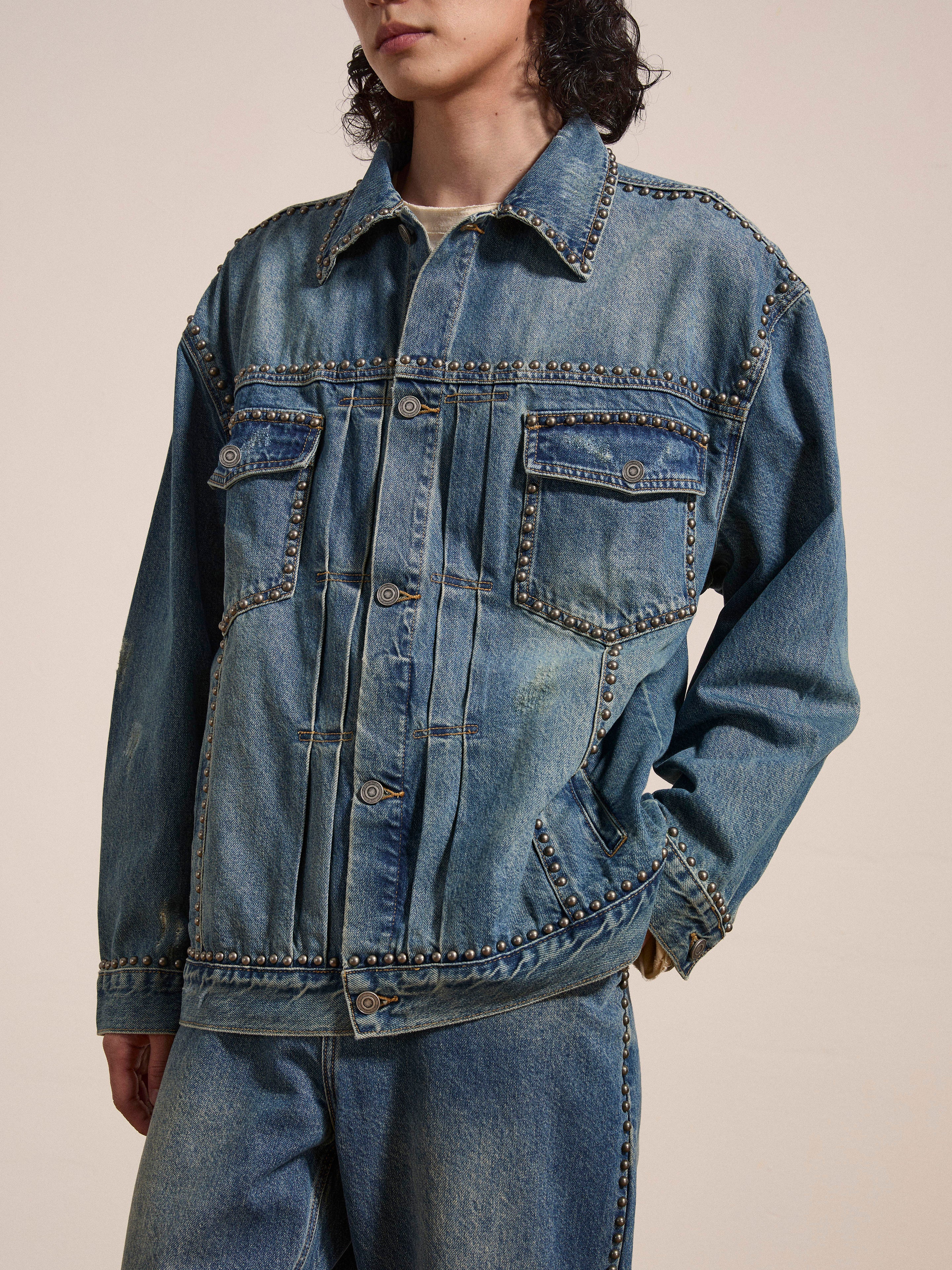 Azar Studded Denim Trucker Jacket