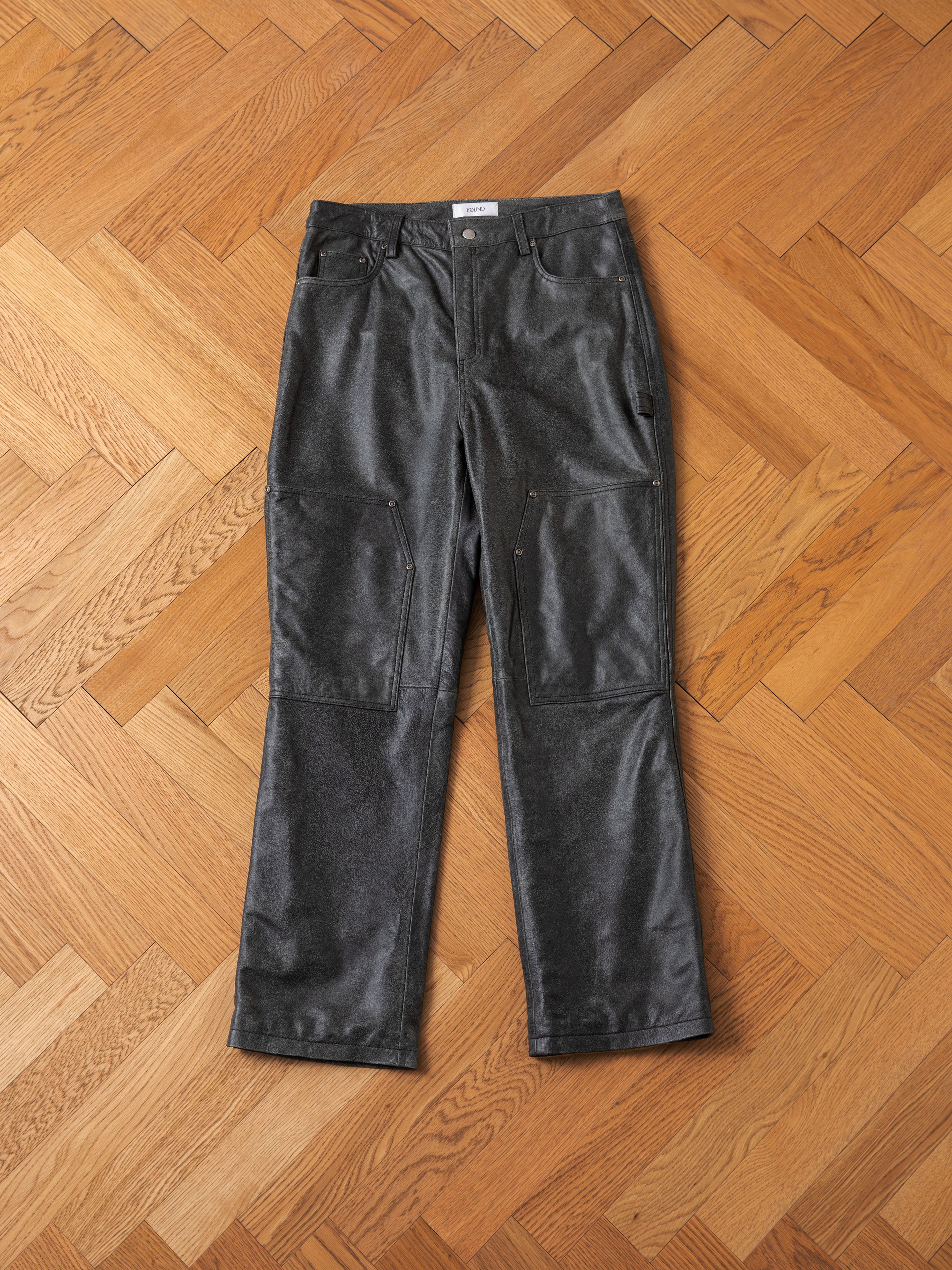 Distressed Genuine Leather Carpenter Pants