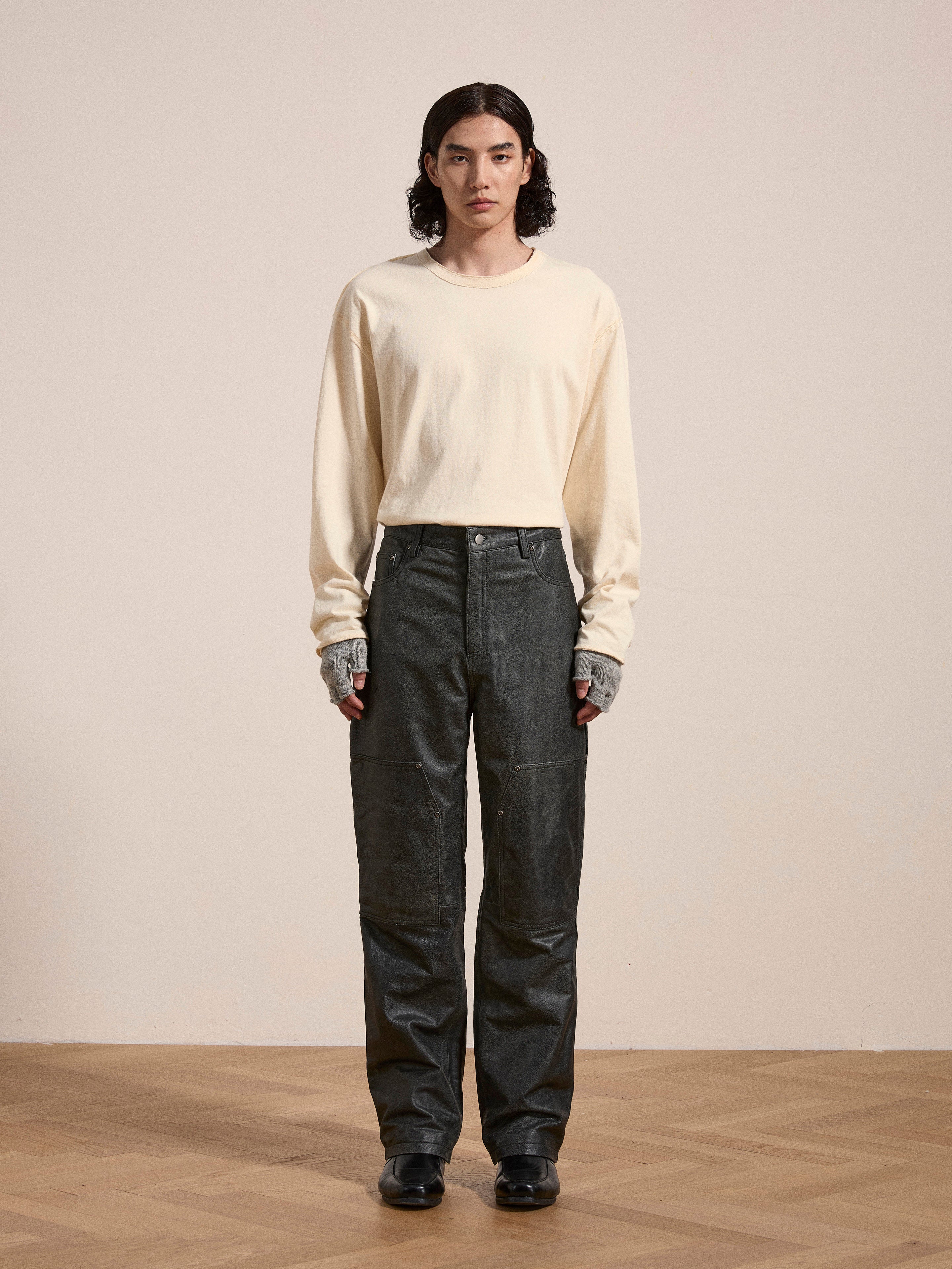 Distressed Genuine Leather Carpenter Pants