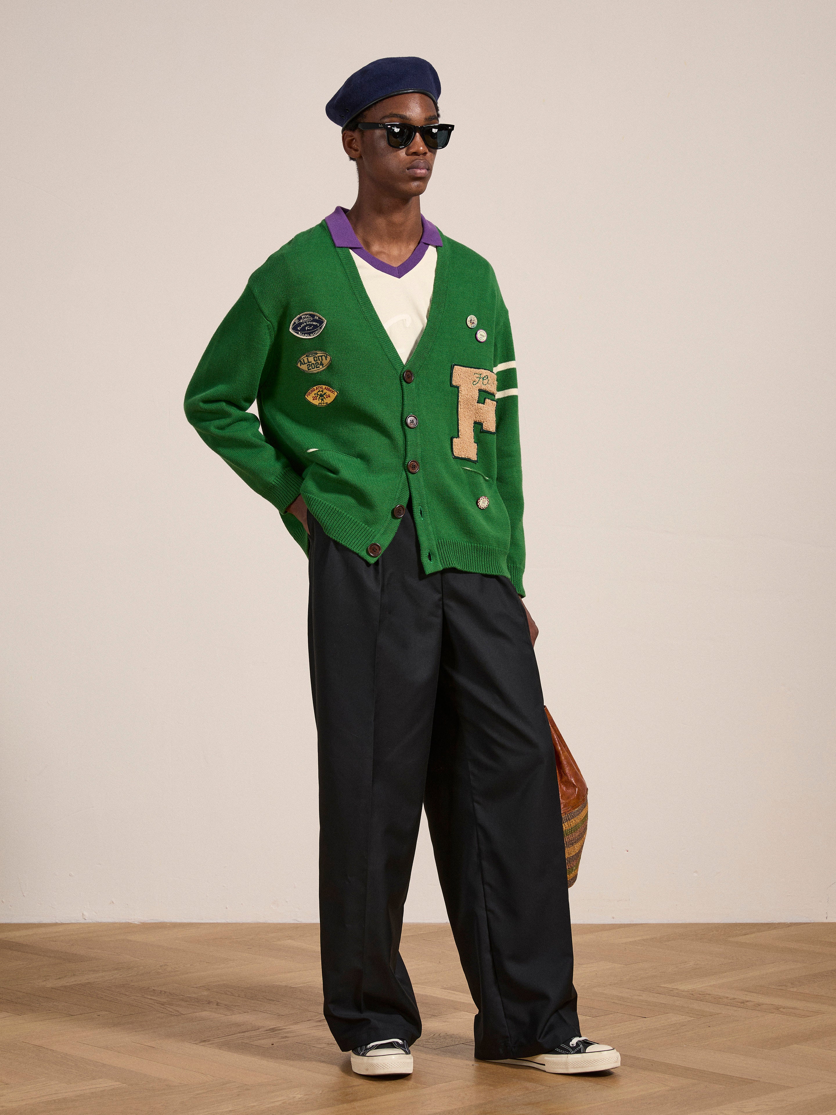 Pineneedle Varsity Knit Cardigan