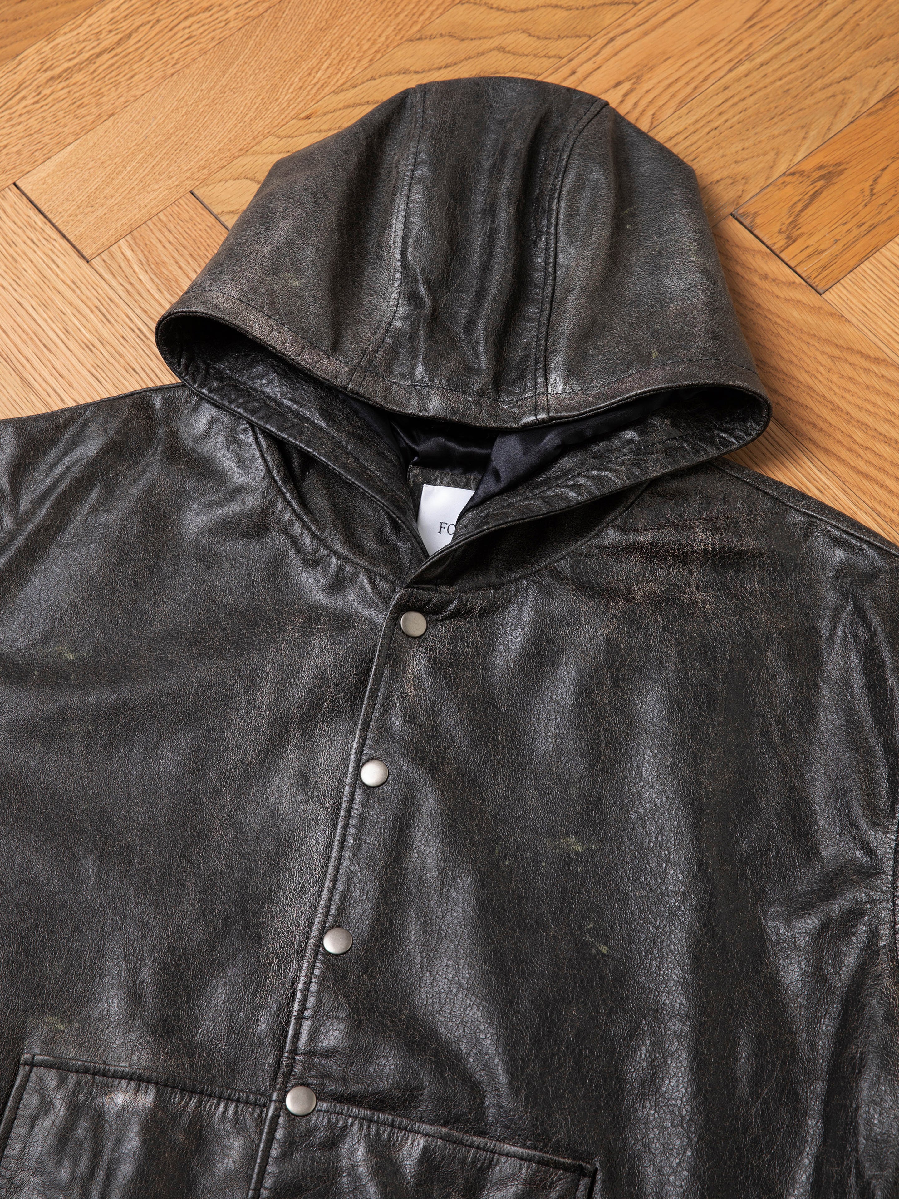 Distressed Genuine Leather Hoodie