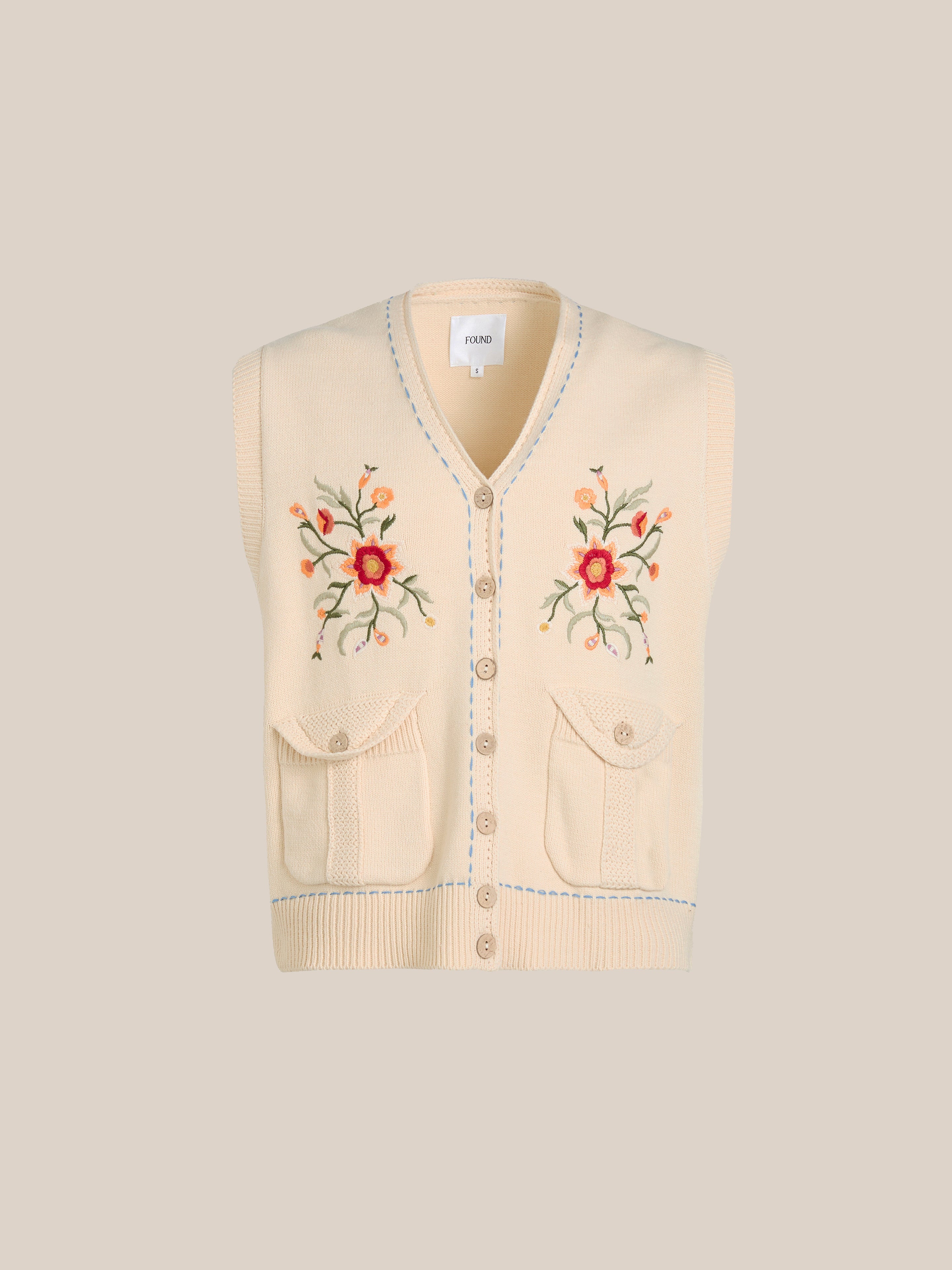 Floral Embroidered Knit Vest