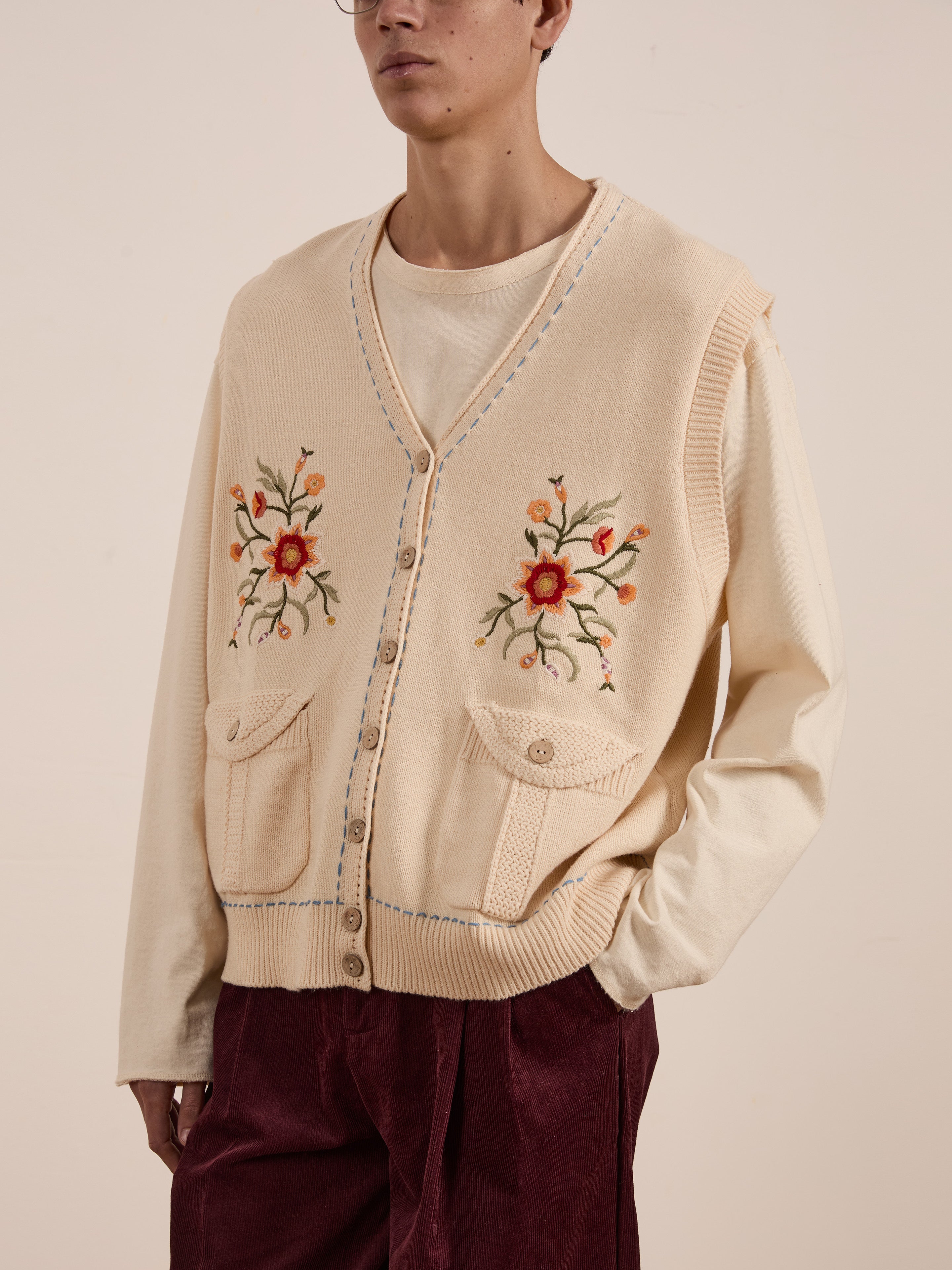 Floral Embroidered Knit Vest